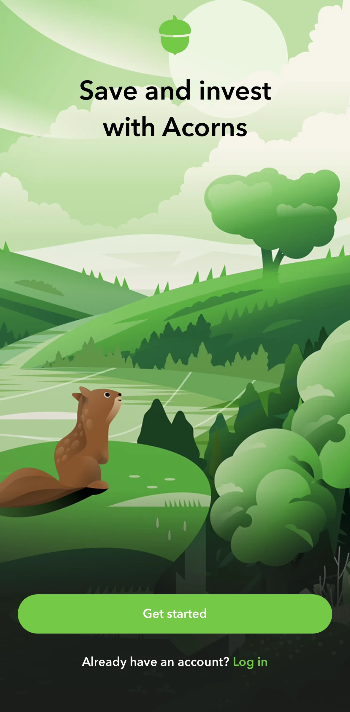 Acorns Screen screen in the Logging in flow