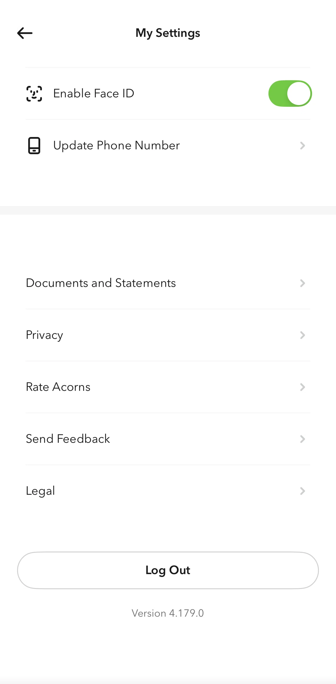 Acorns Screen screen in the Logging out flow