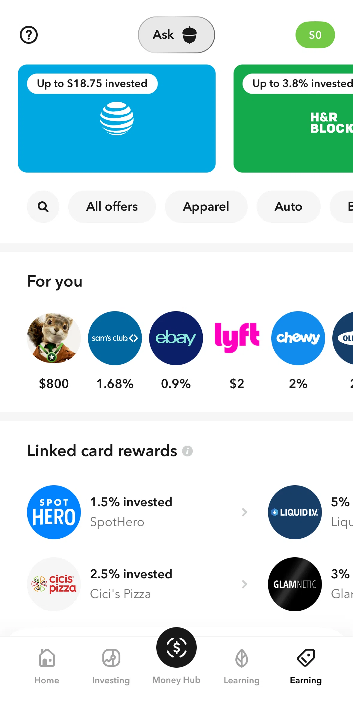 Acorns Screen screen in the Offer detail flow
