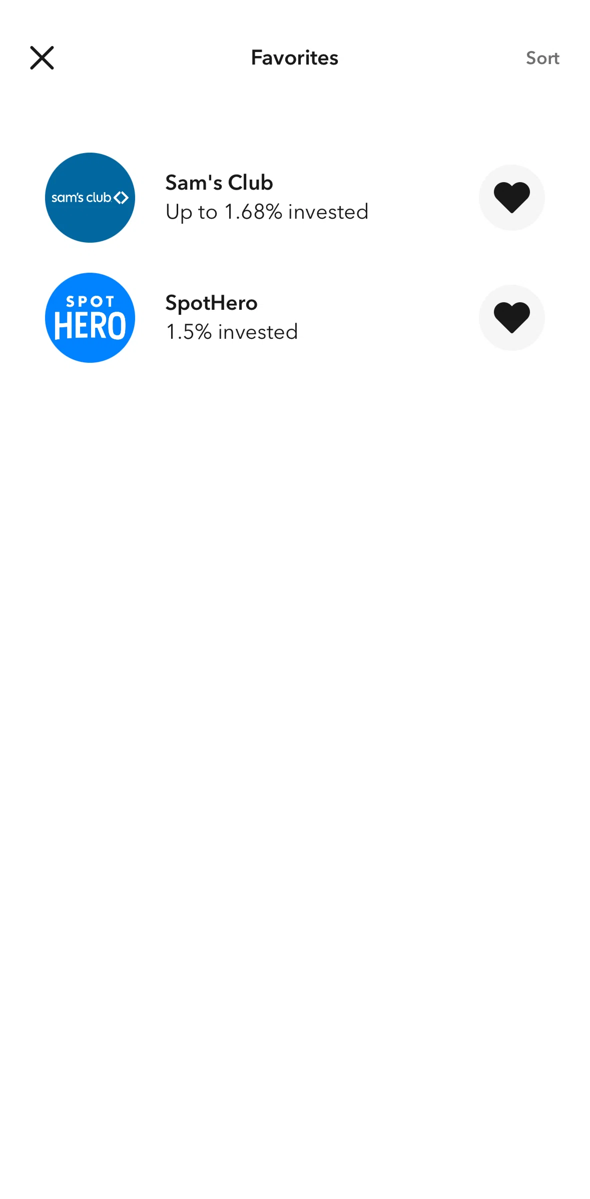 Acorns Screen screen in the Reordering favorites flow