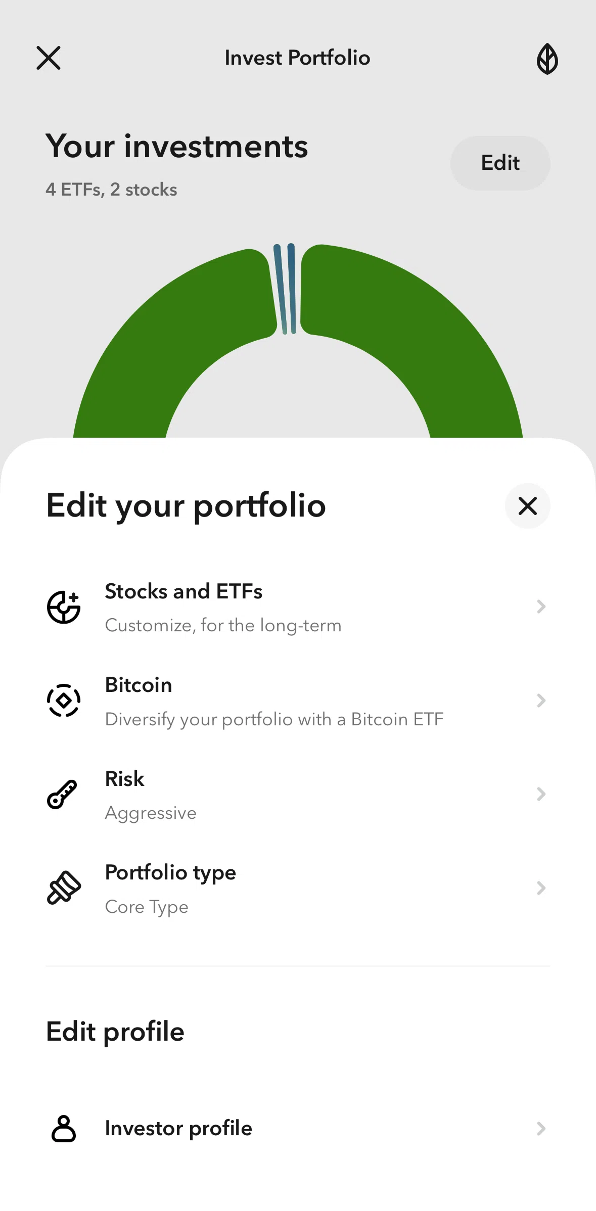 Acorns Screen screen in the Risk flow