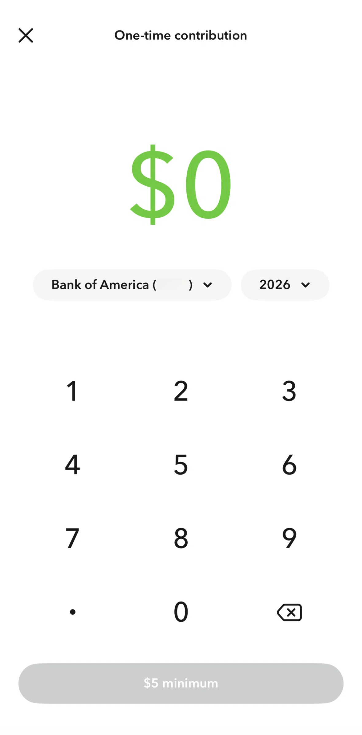 Acorns Screen screen in the Select a bank flow