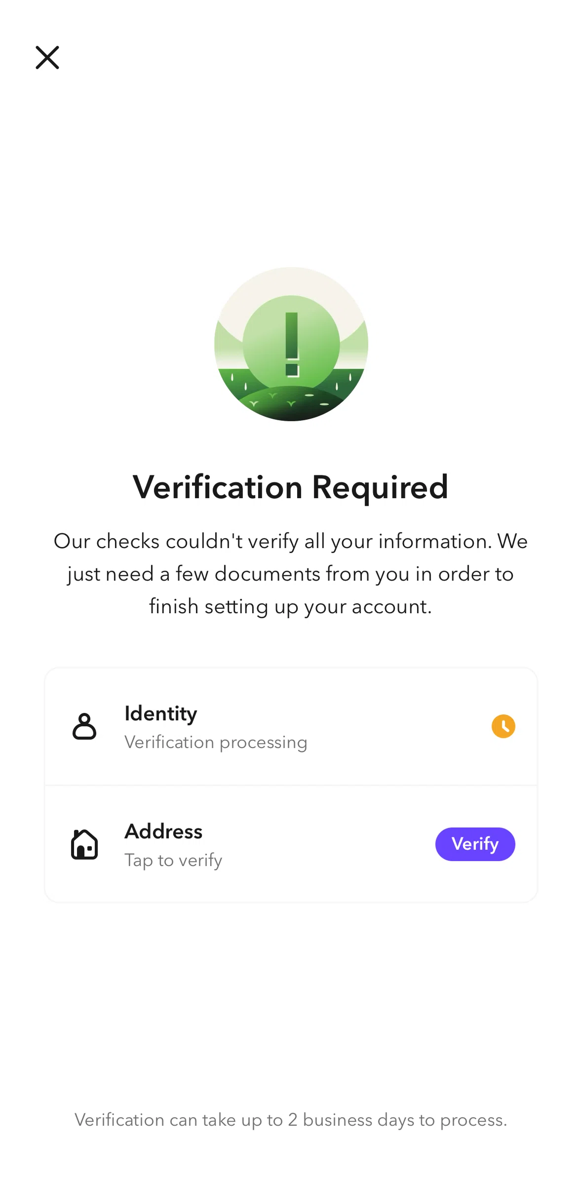 Acorns Screen screen in the Verifying an address flow