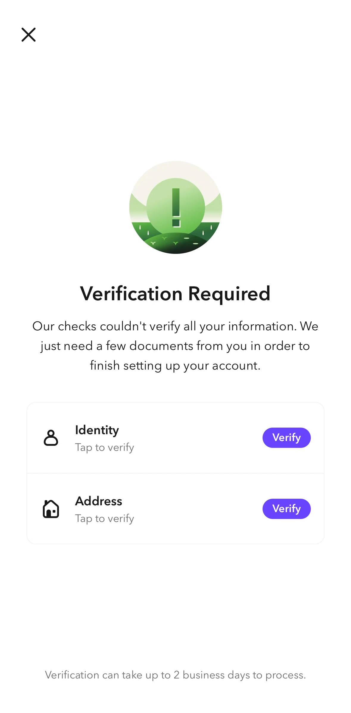 Acorns Screen screen in the Verifying identity flow