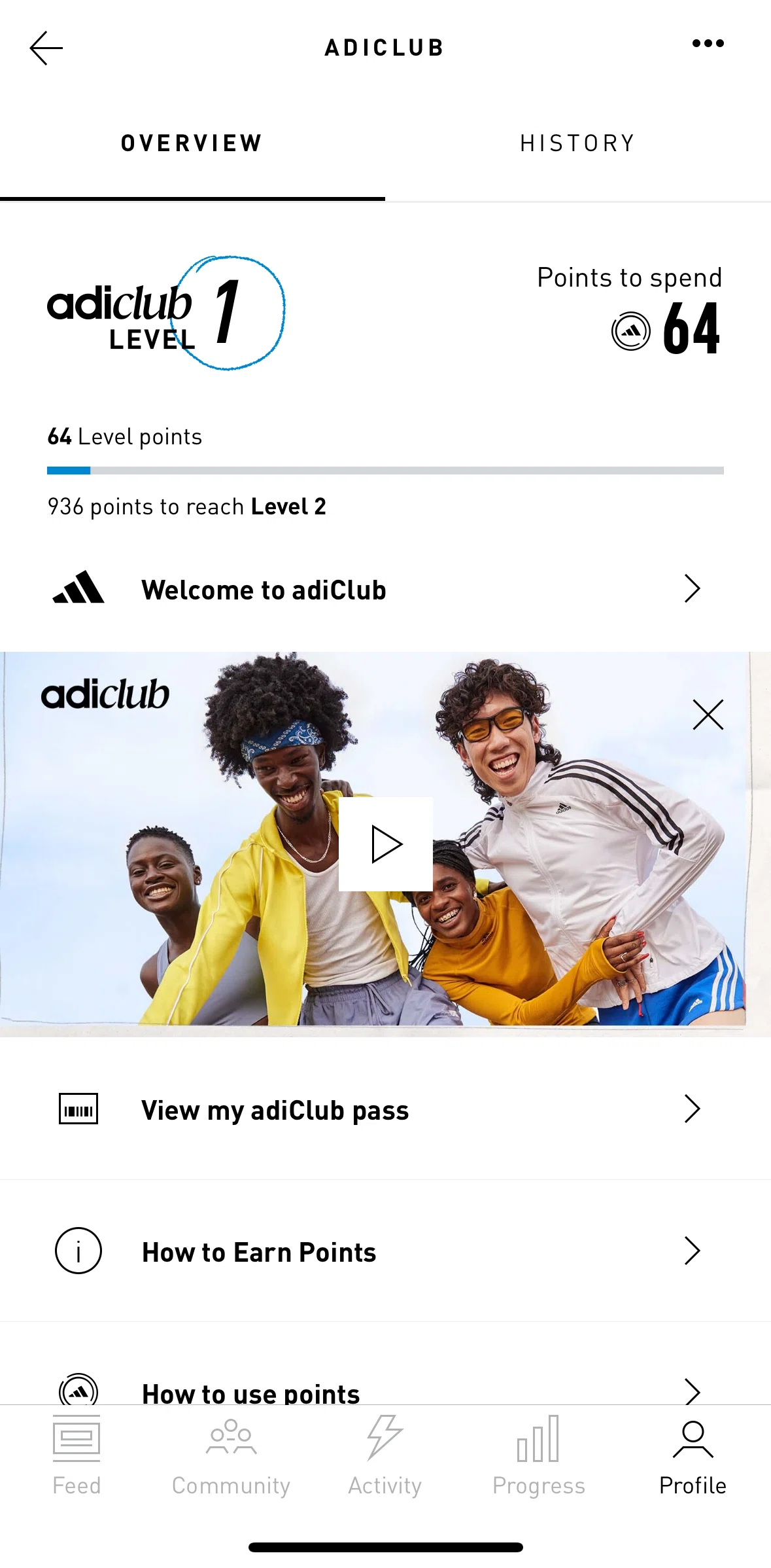 adidas Running Screen screen in the Adiclub pass flow