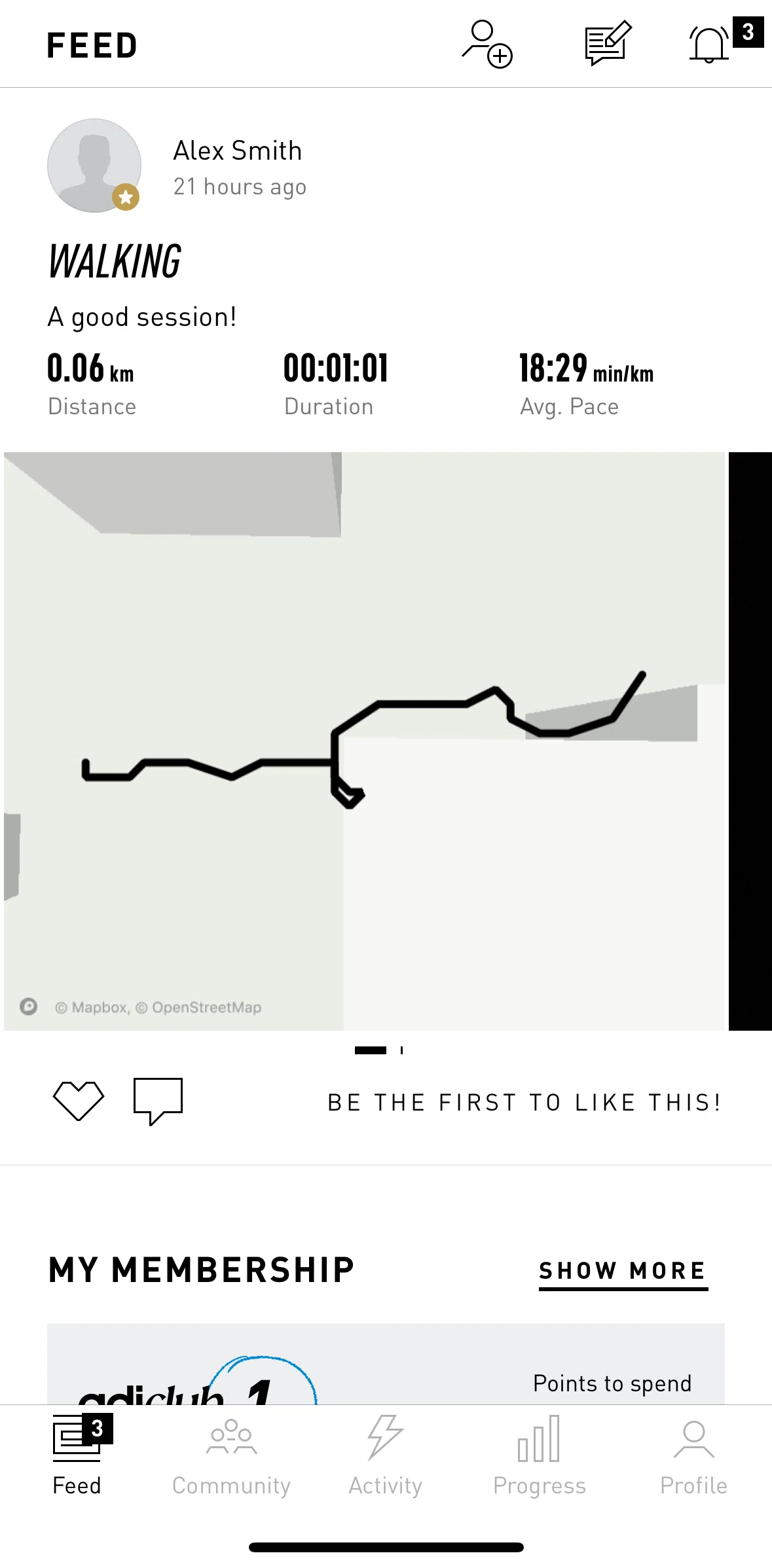adidas Running Screen screen in the Browse users flow