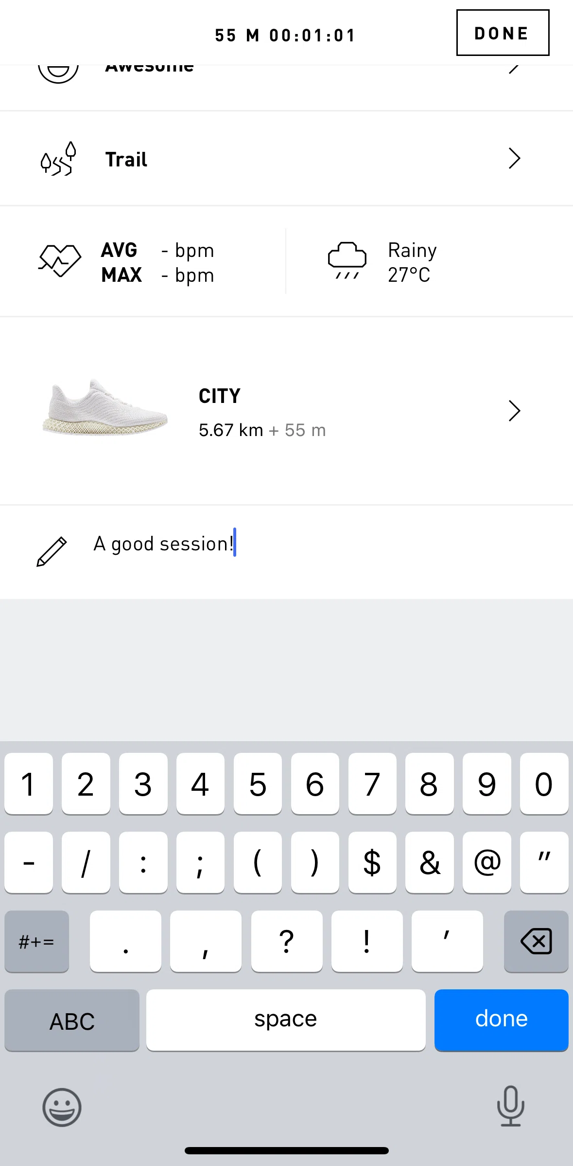 adidas Running Screen screen in the Creating an image flow