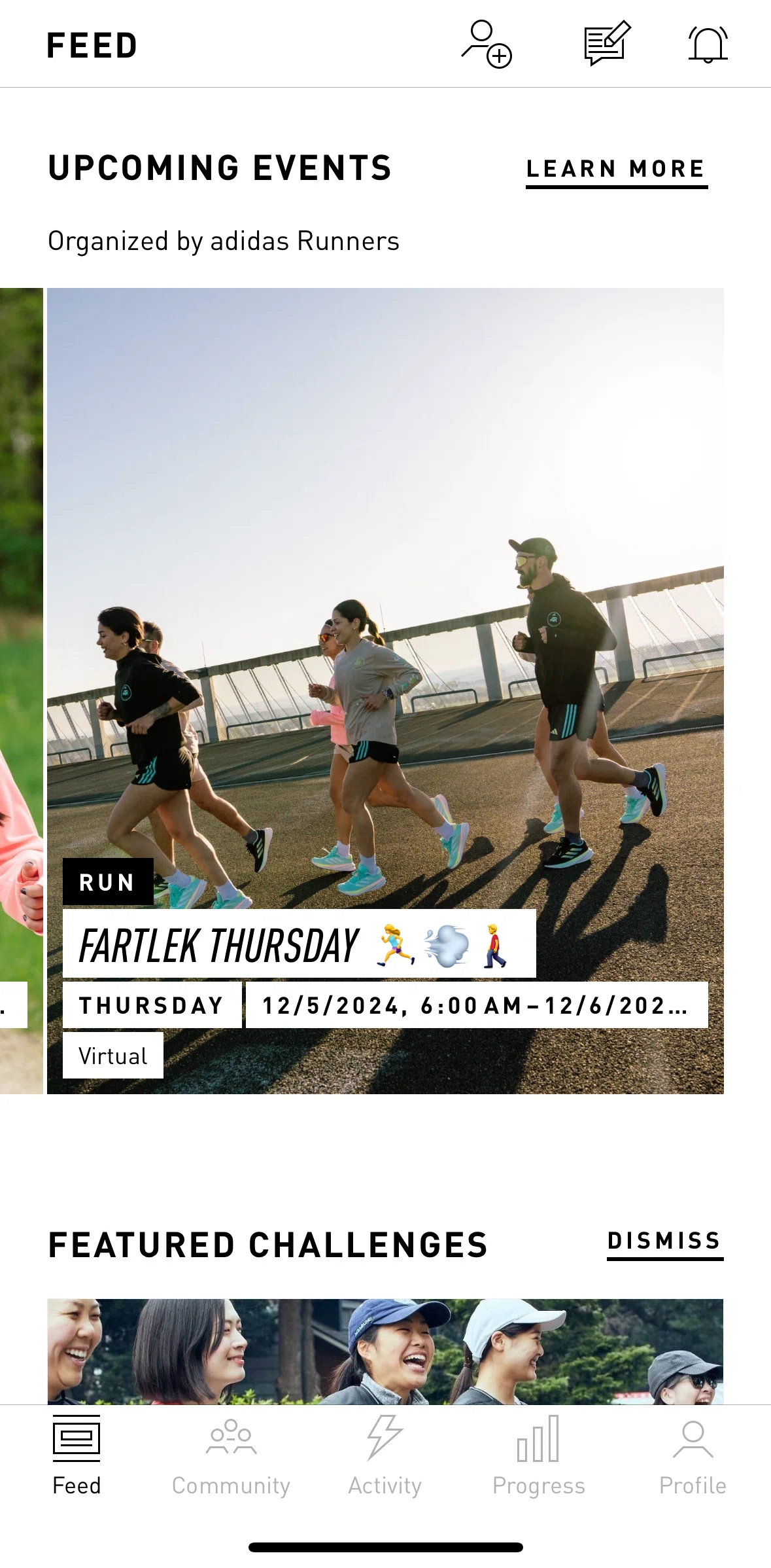 adidas Running Screen screen in the Event details flow