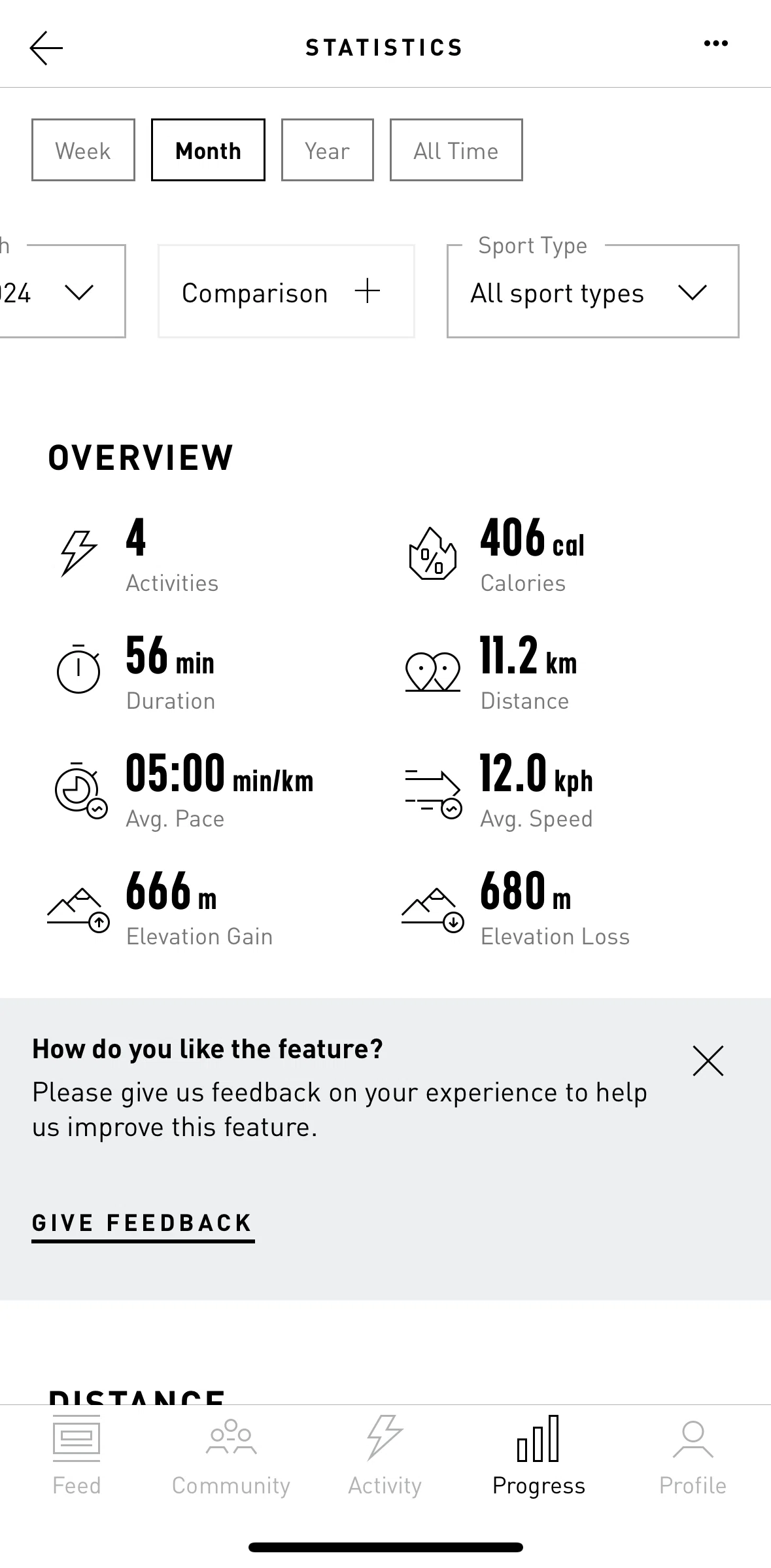 adidas Running Screen screen in the Filtering statistics flow
