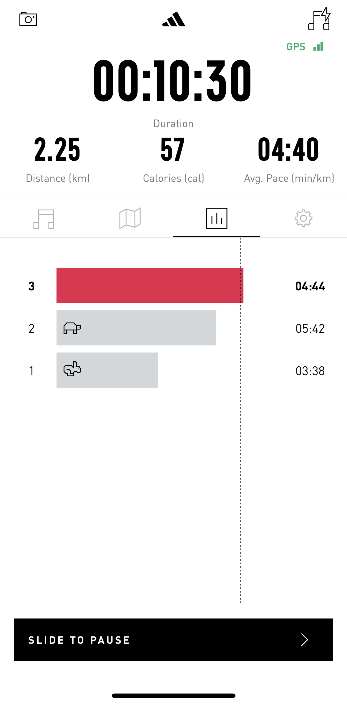 adidas Running Screen screen in the Finishing an activity flow