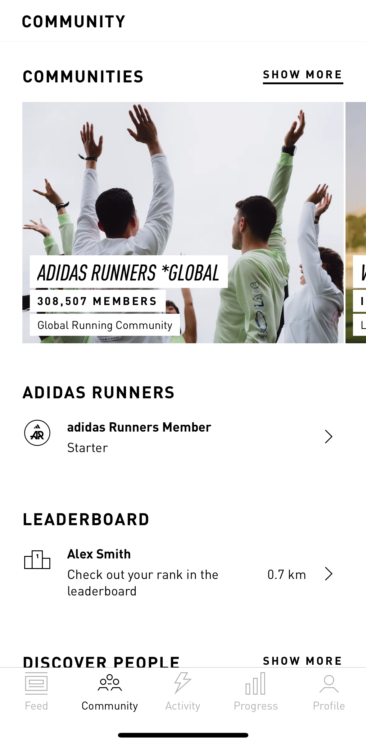 adidas Running Screen screen in the Leaderboard flow