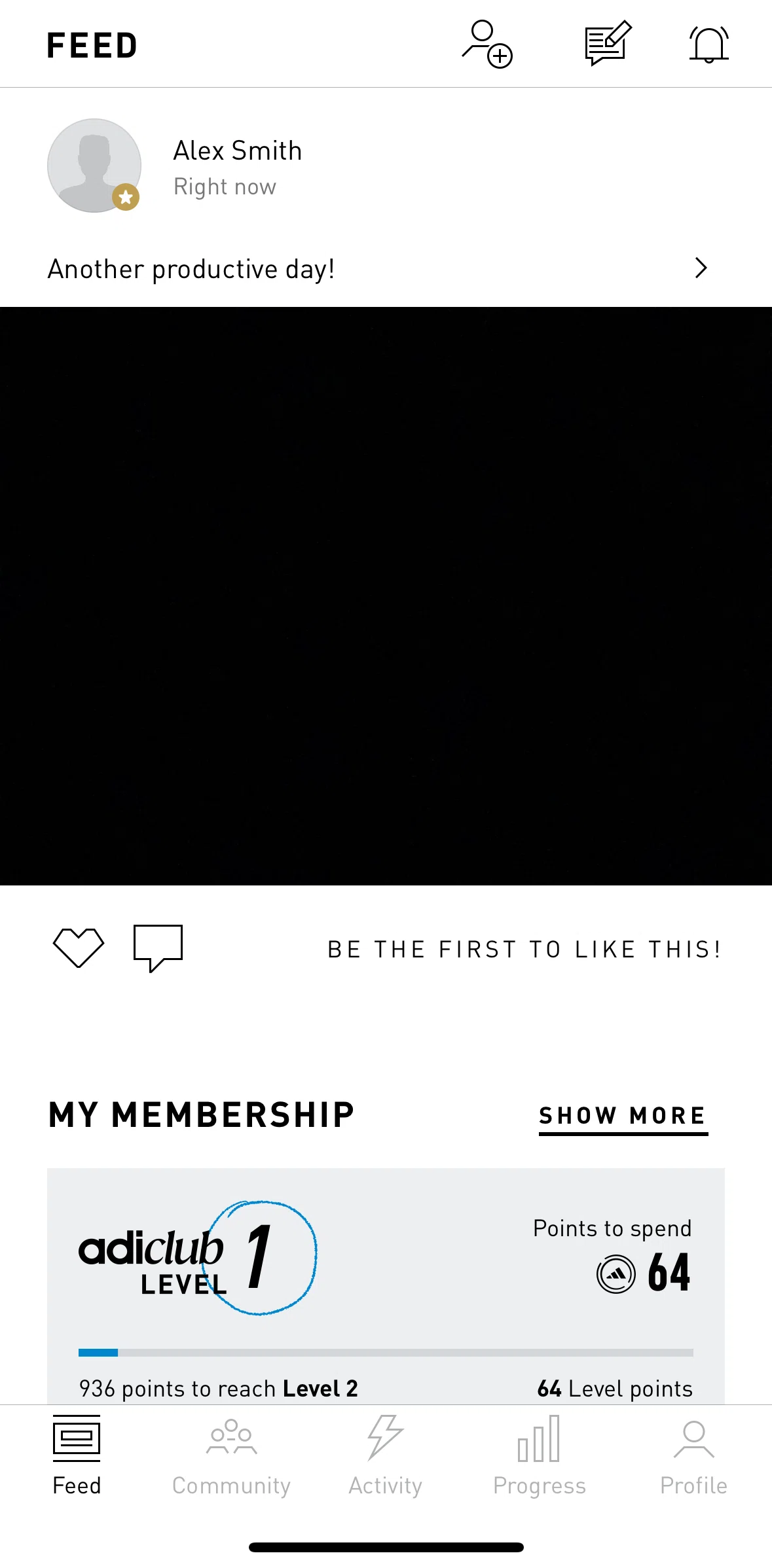 adidas Running Screen screen in the Liking a post flow