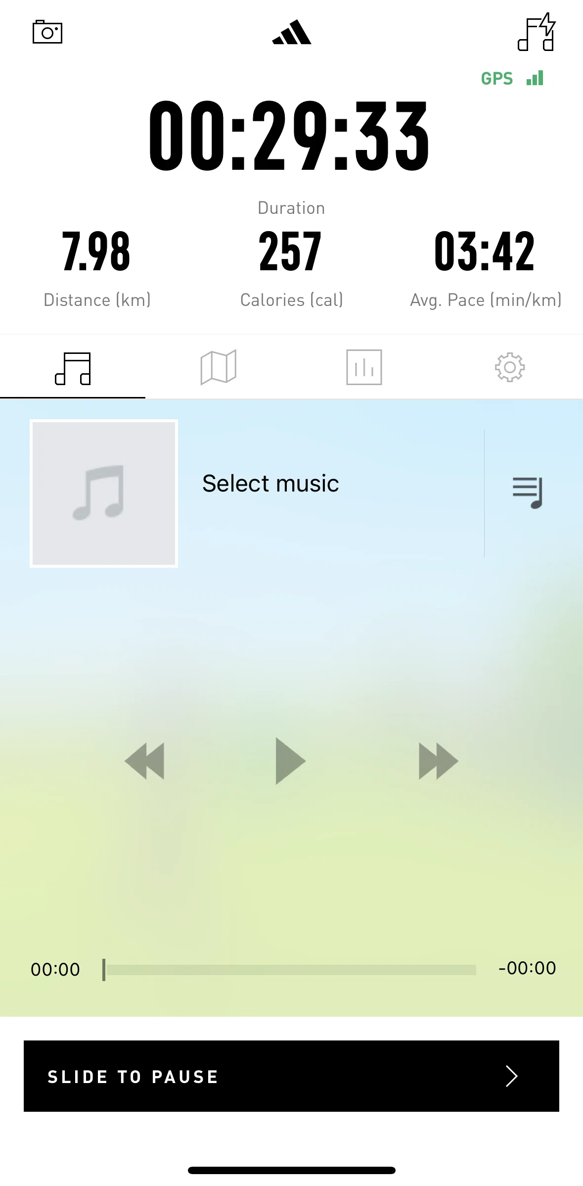 adidas Running Screen screen in the Music flow