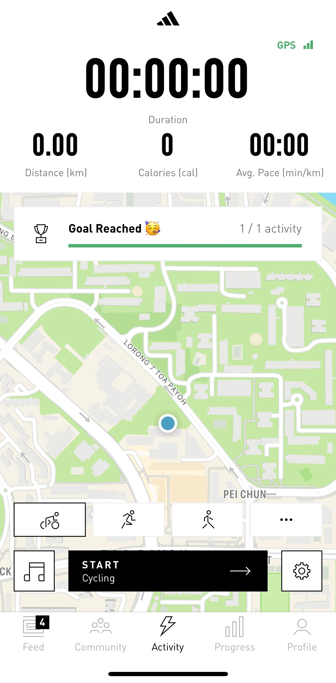 adidas Running Screen screen in the Progress flow