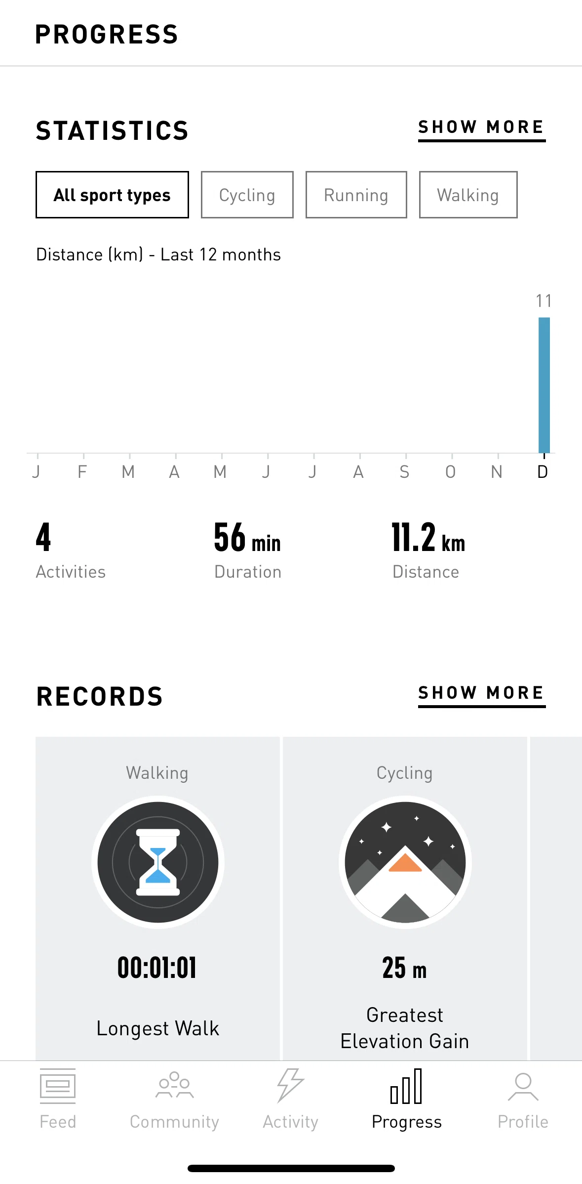 adidas Running Screen screen in the Statistics flow