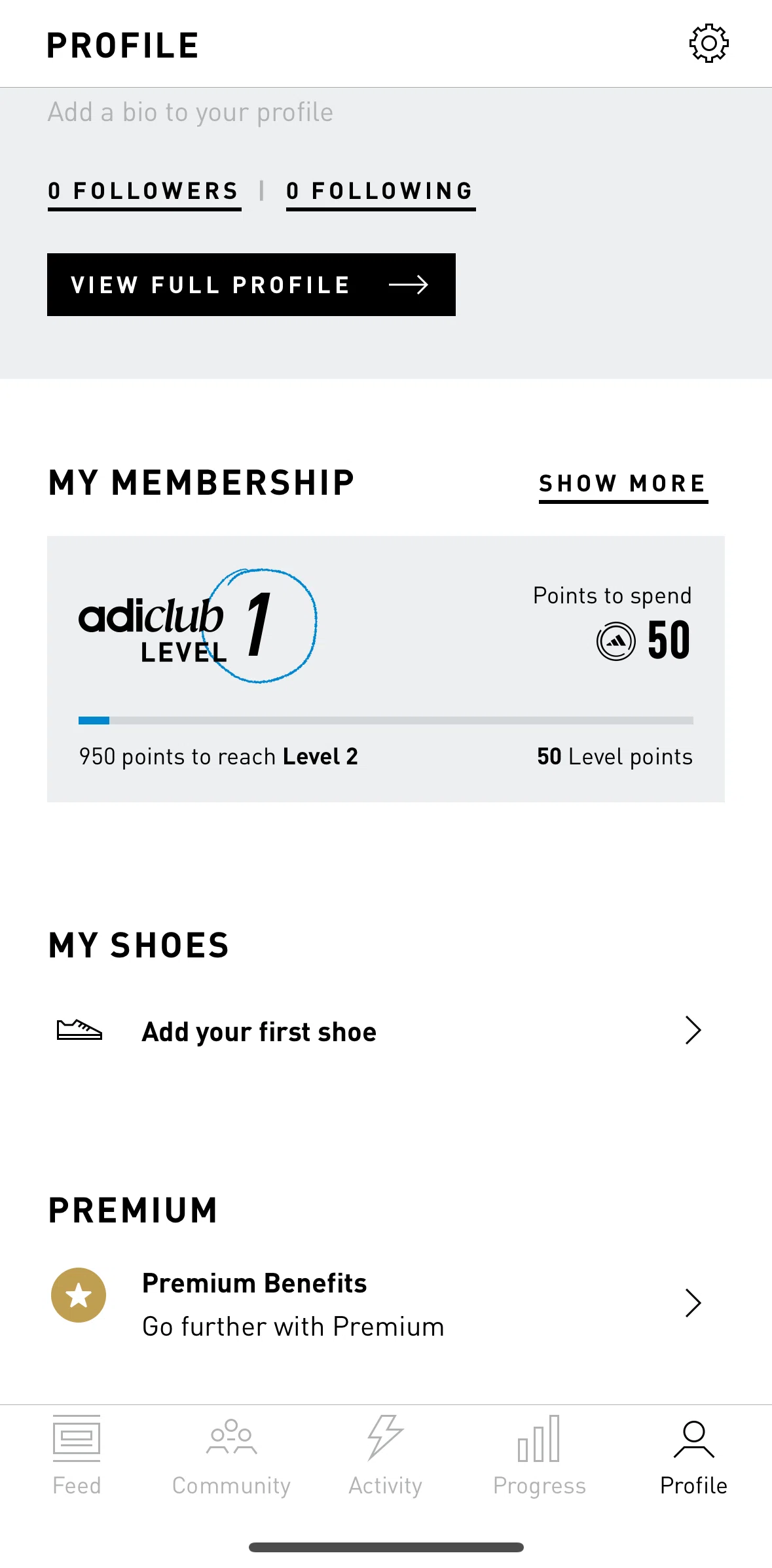 adidas Running Screen screen in the Subscribing to premium flow