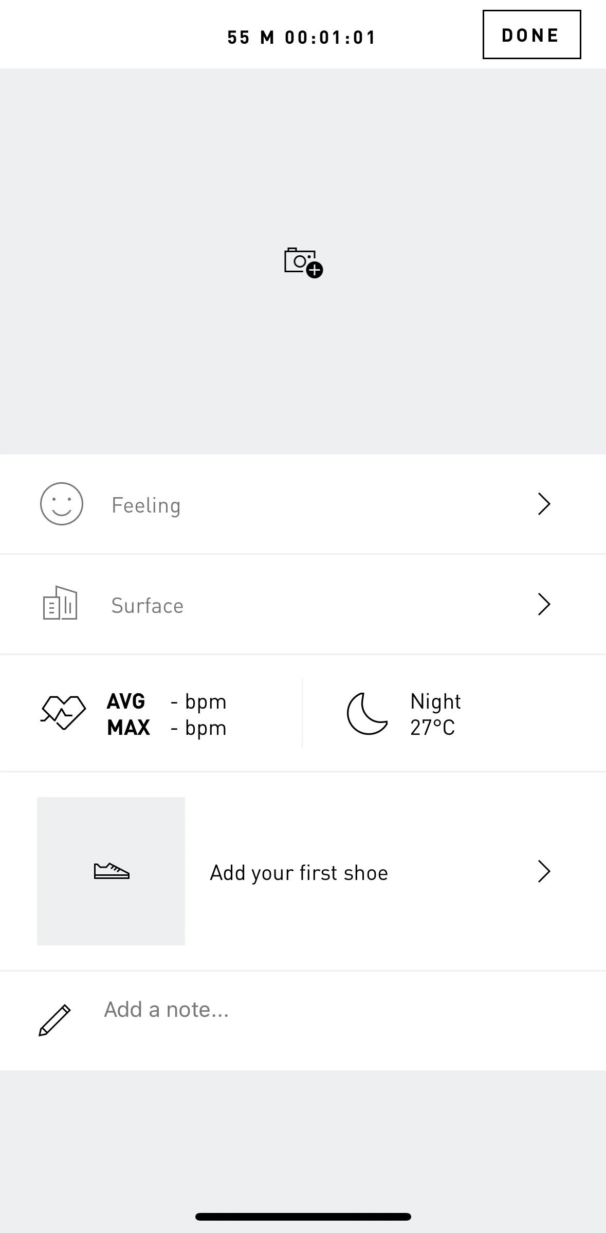 adidas Running Screen screen in the Taking a photo flow