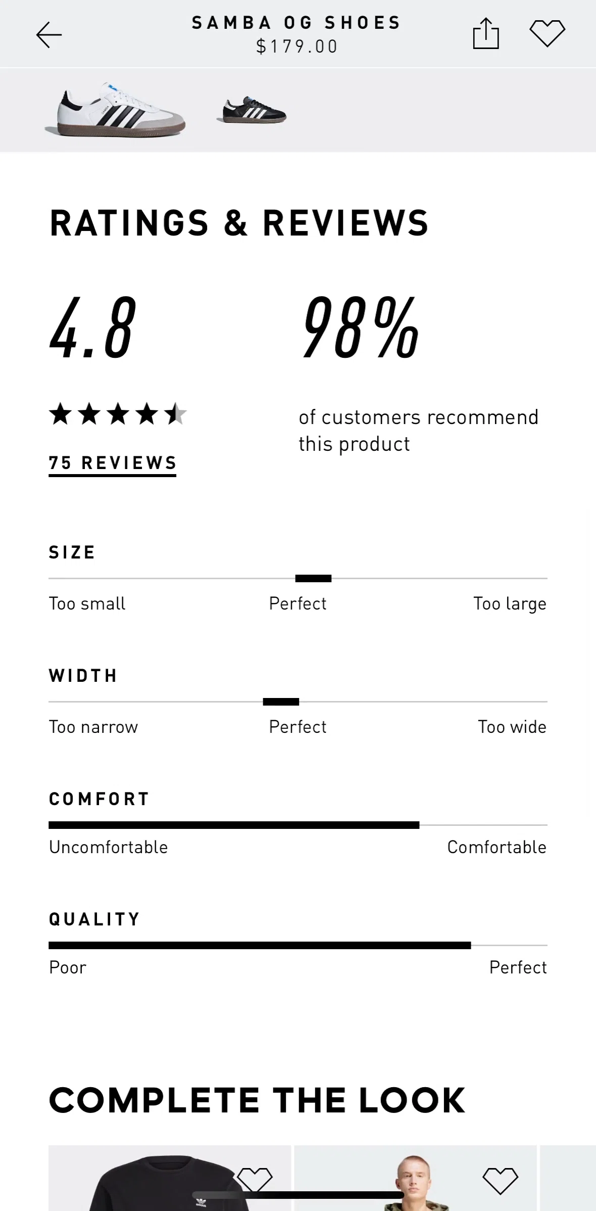 adidas Screen screen in the Adding a product review flow