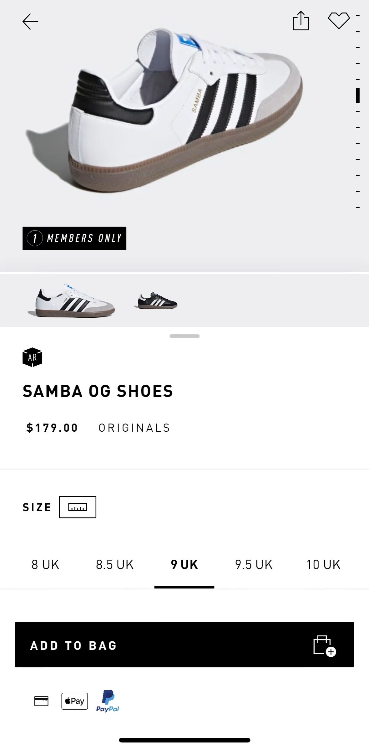 adidas Screen screen in the Adding to cart flow