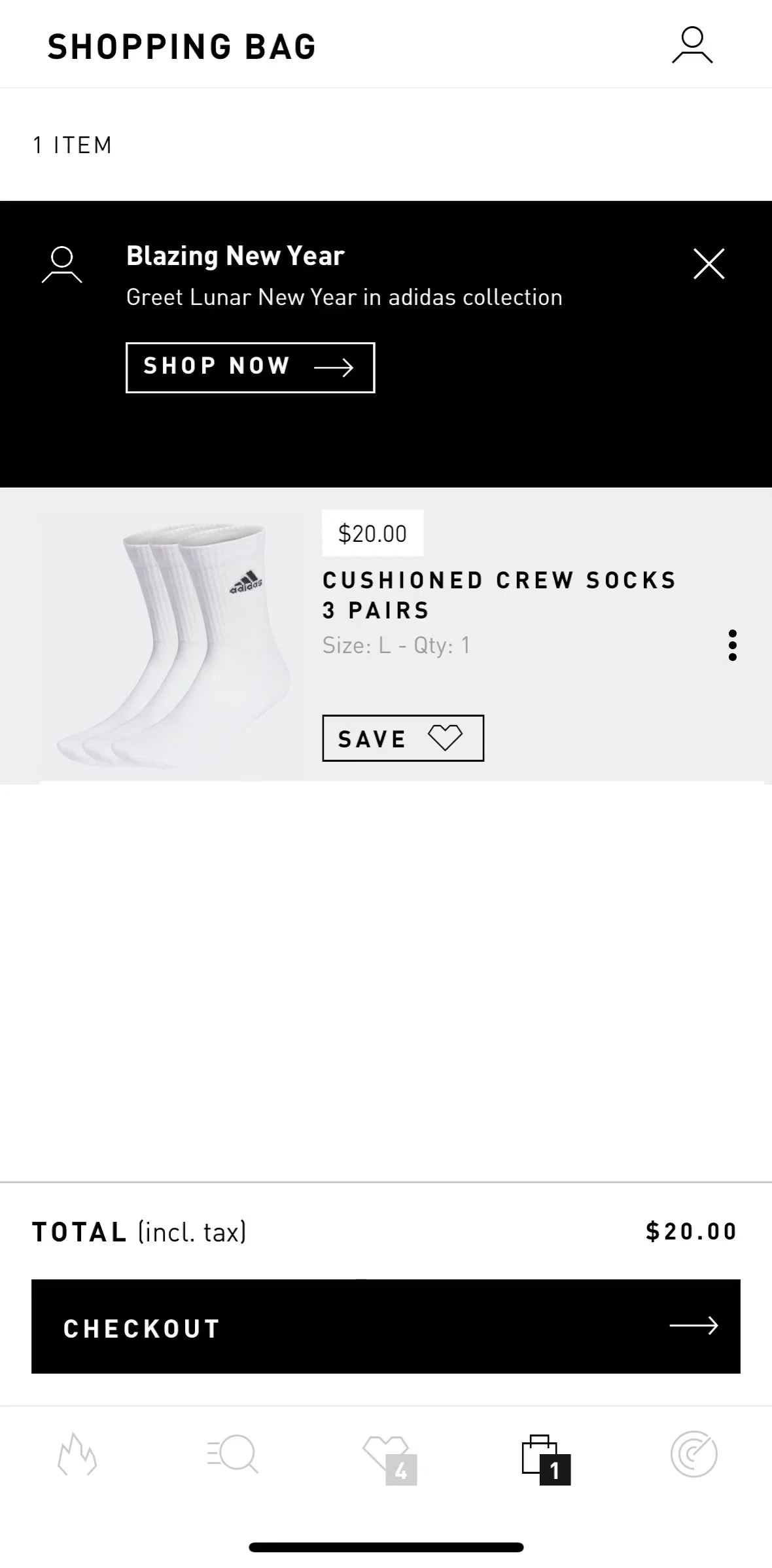 adidas Screen screen in the Checking out a product flow