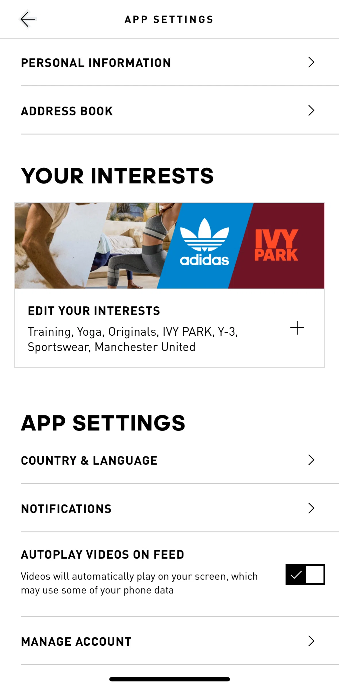 adidas Screen screen in the Deleting account flow
