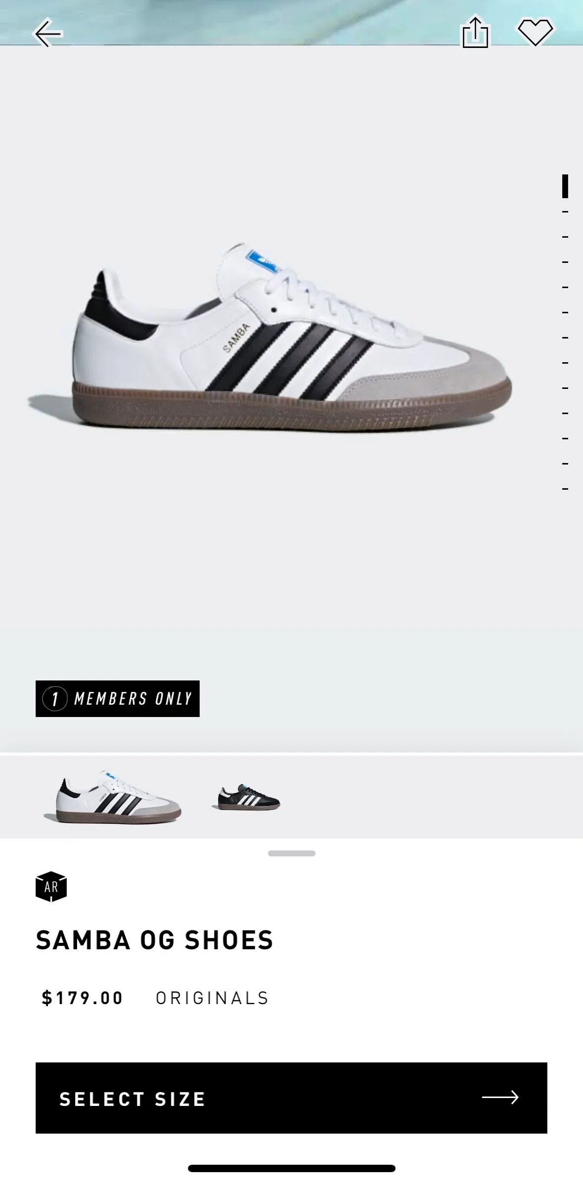 adidas Screen screen in the Favoriting a product flow