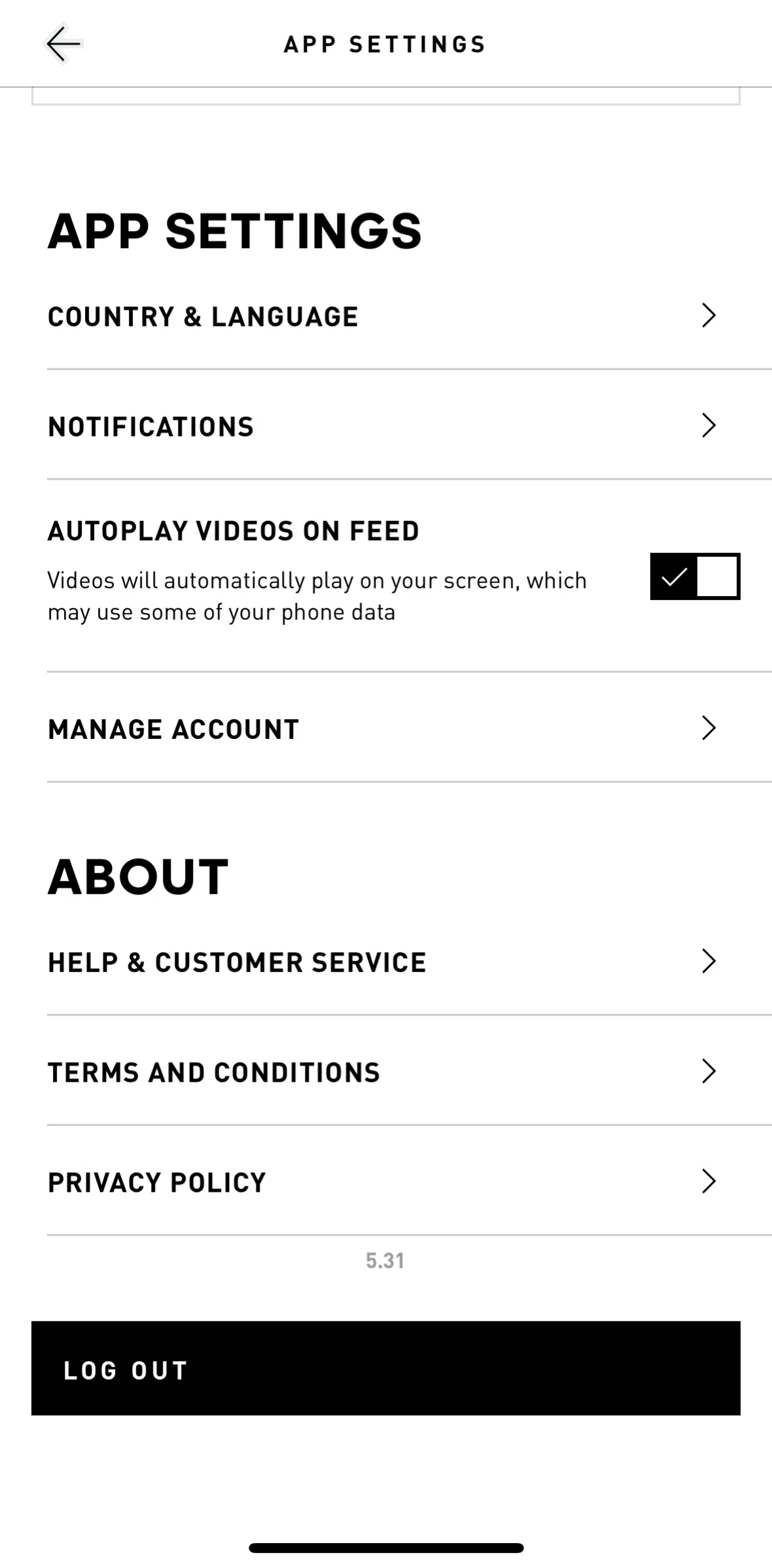 adidas Screen screen in the Logging out flow