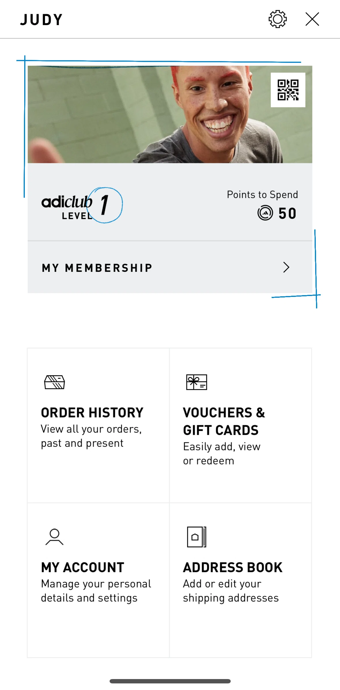 adidas Screen screen in the My membership flow