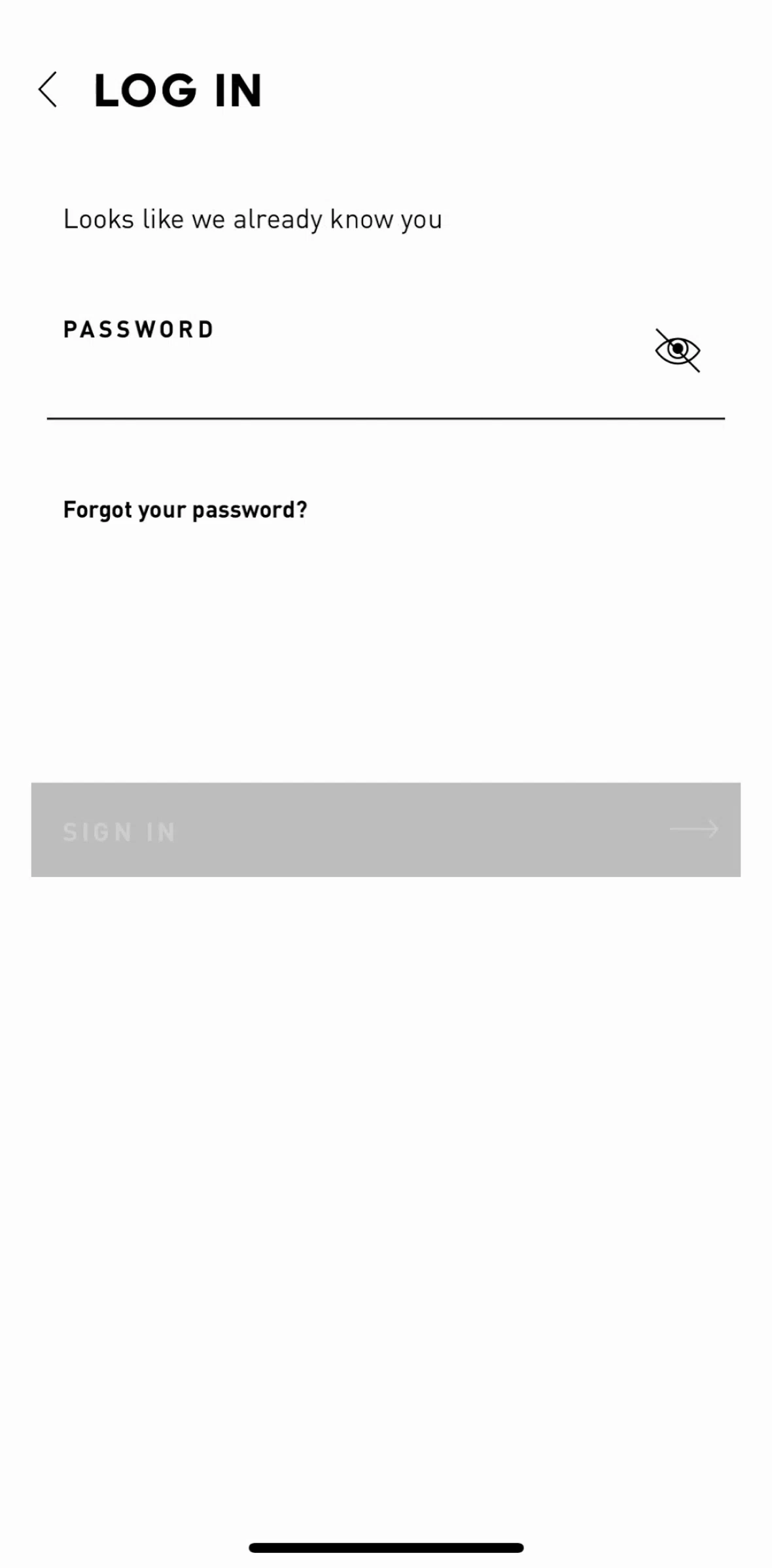 adidas Screen screen in the Resetting password flow