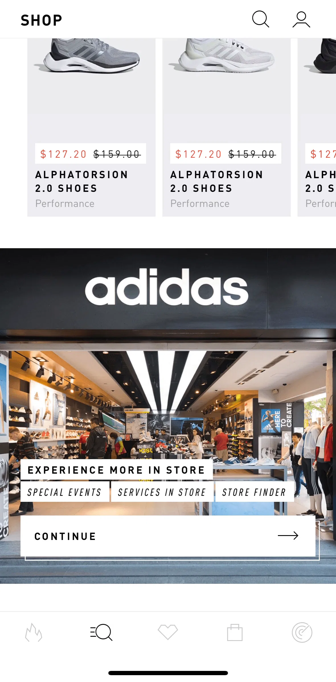 adidas Screen screen in the Store finder flow