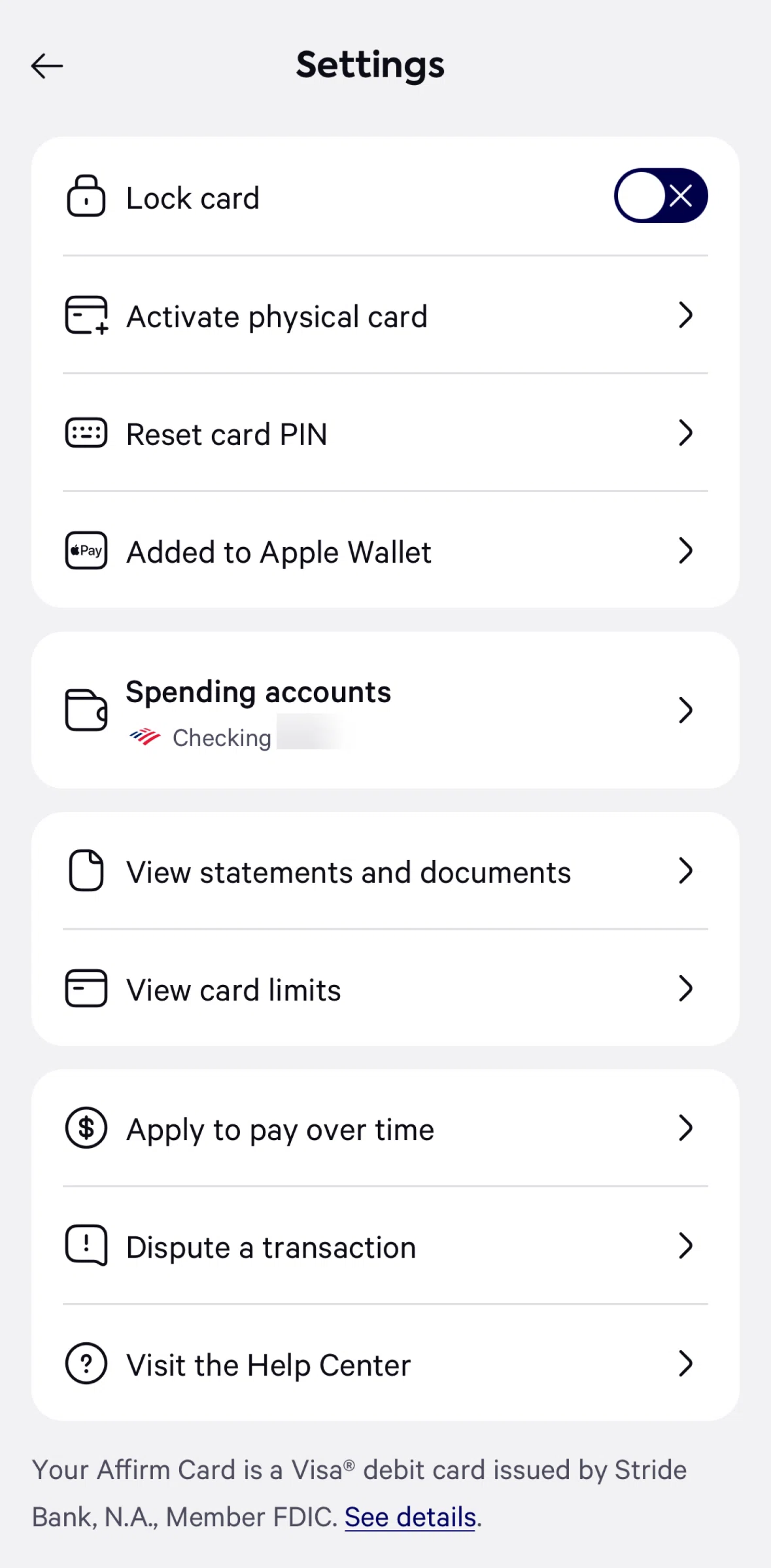 Affirm Screen screen in the Add to wallet flow