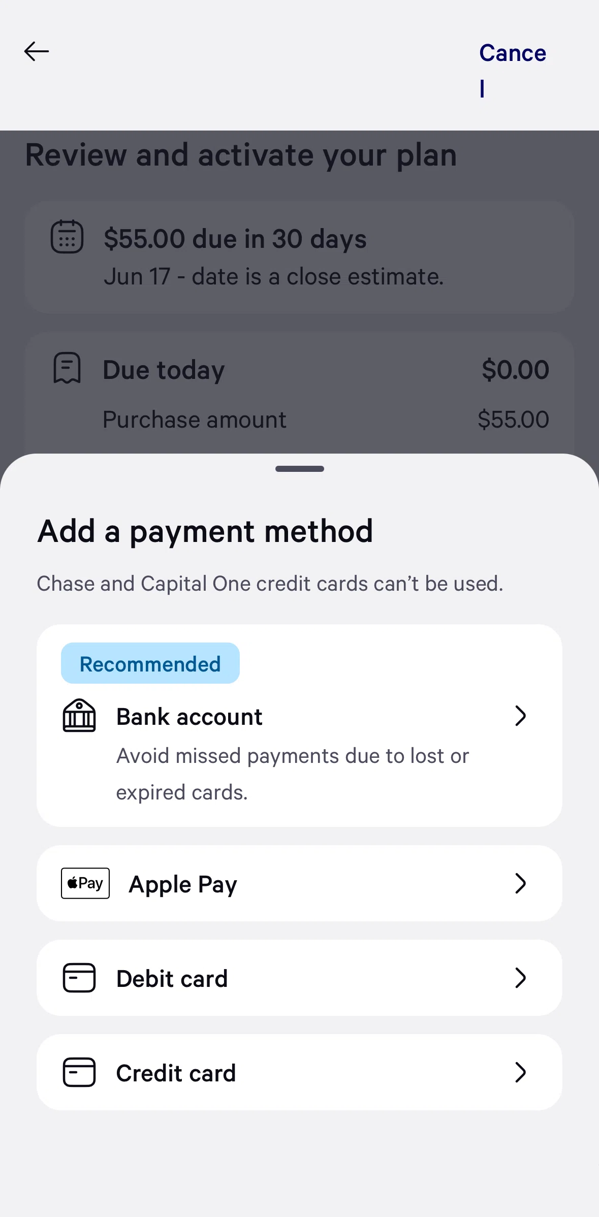 Affirm Screen screen in the Adding a card flow