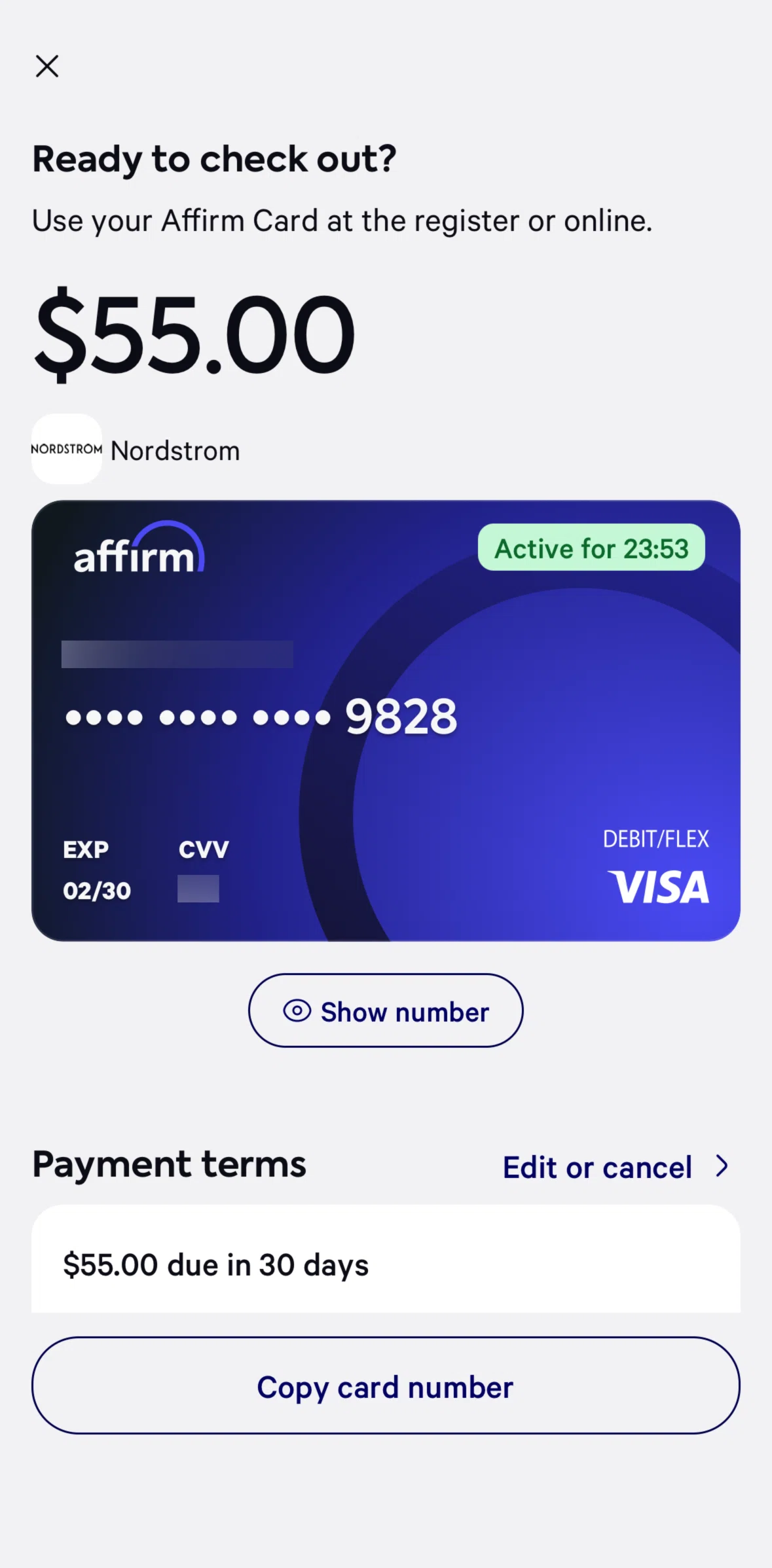 Affirm Screen screen in the Editing payment plan flow