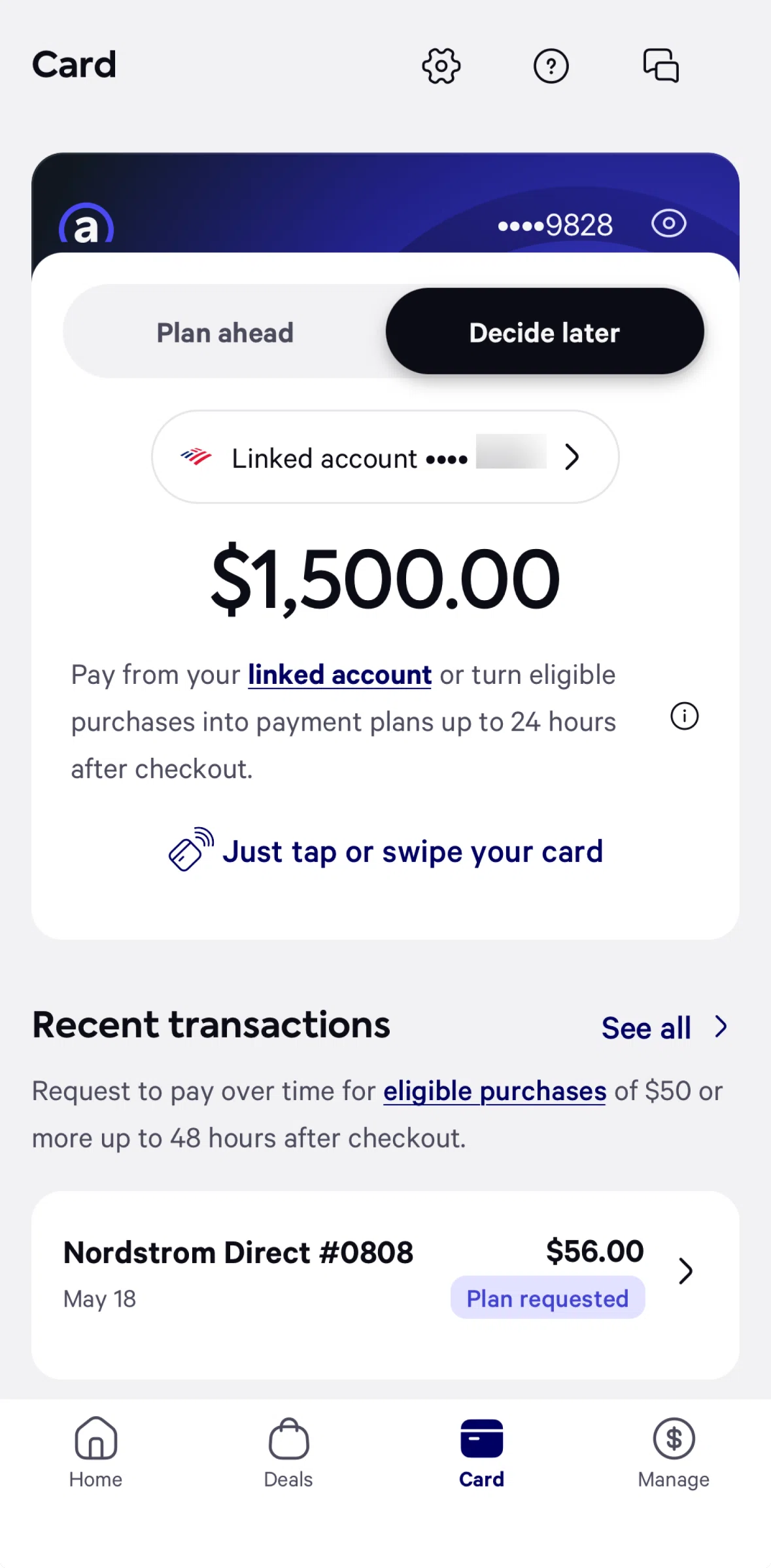 Affirm Screen screen in the Linked account flow