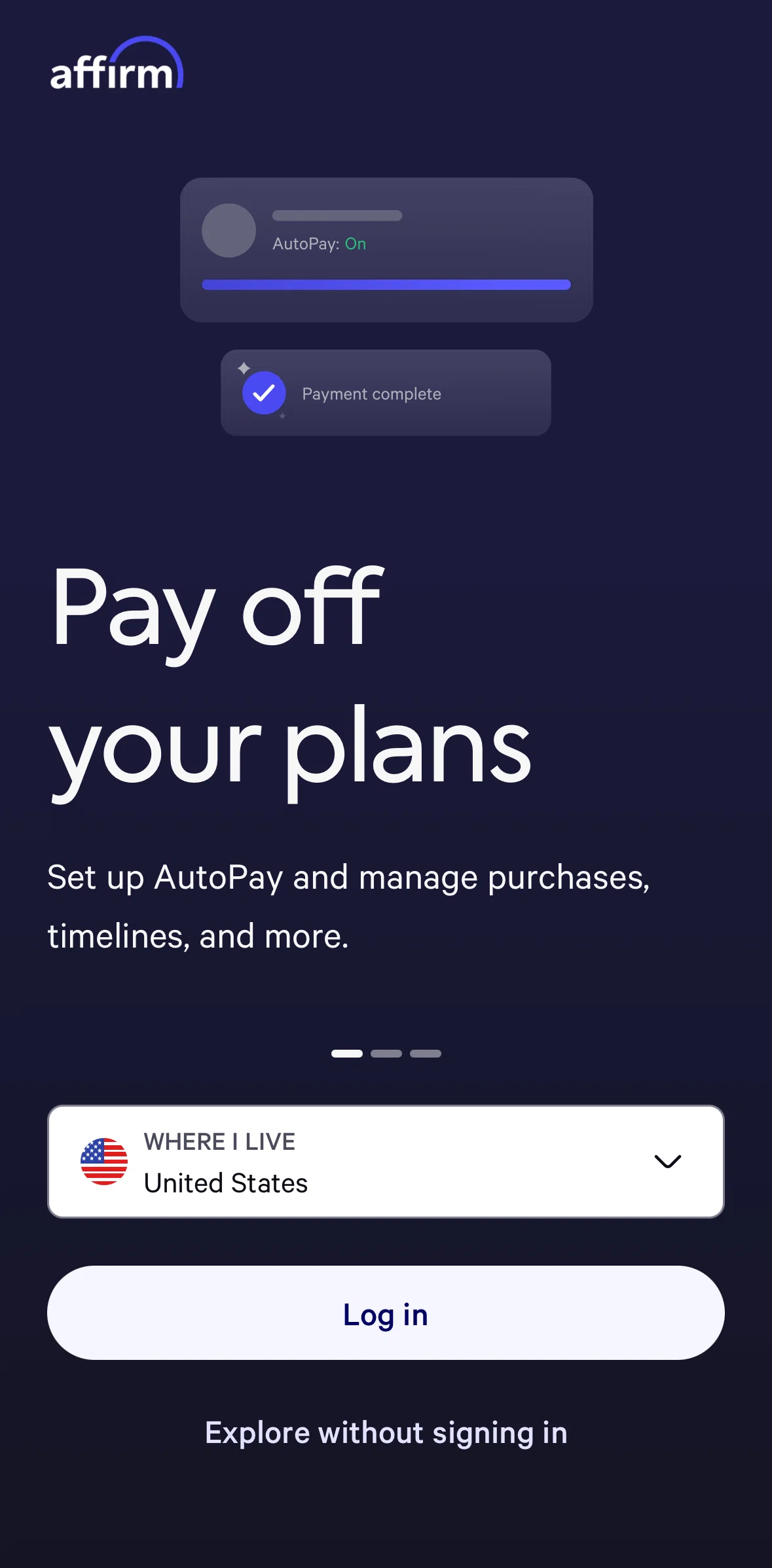 Affirm Screen screen in the Logging in flow