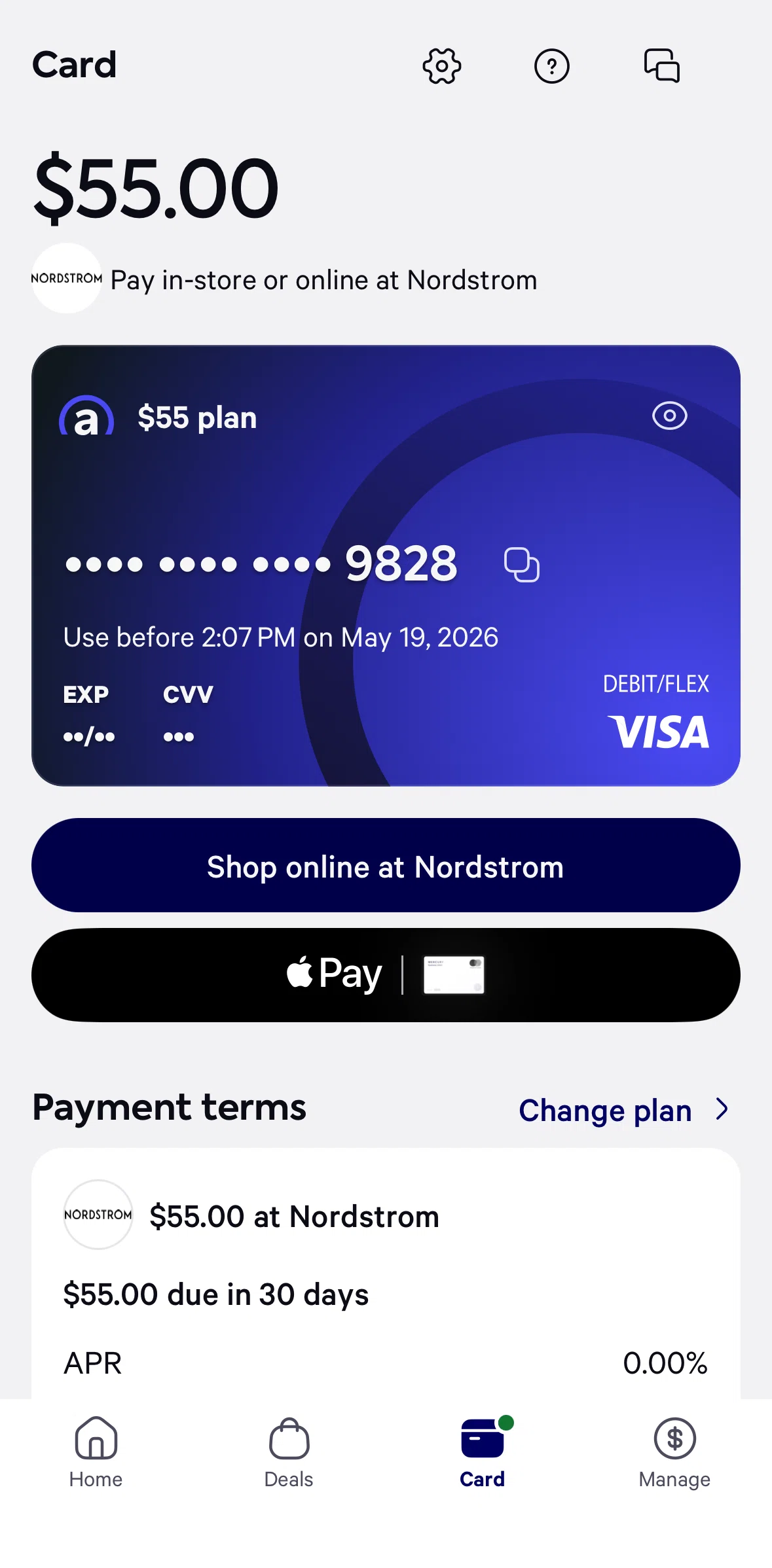 Affirm Screen screen in the Shop online (card) flow