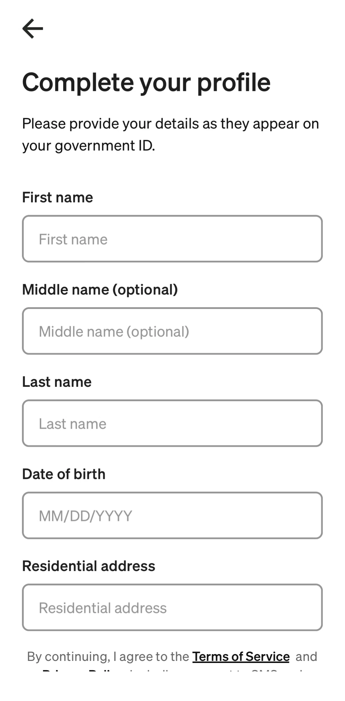 Afterpay Screen screen in the Adding an address flow