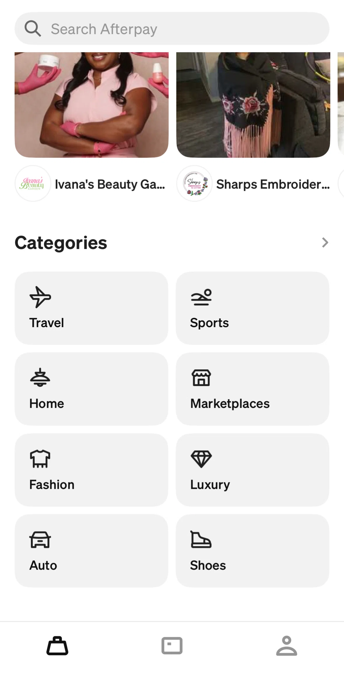Afterpay Screen screen in the Browse by category flow