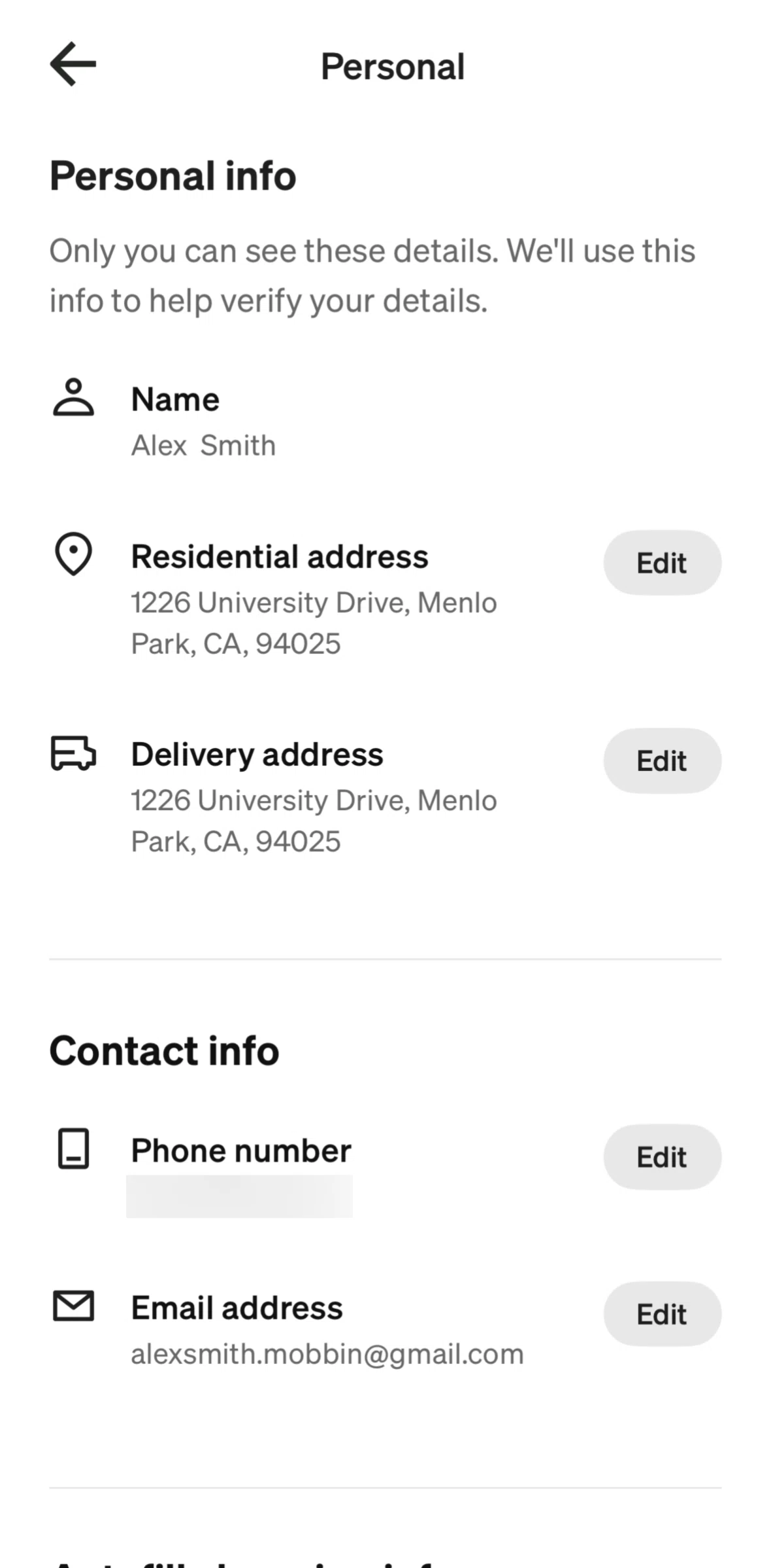 Afterpay Screen screen in the Editing a residential address flow