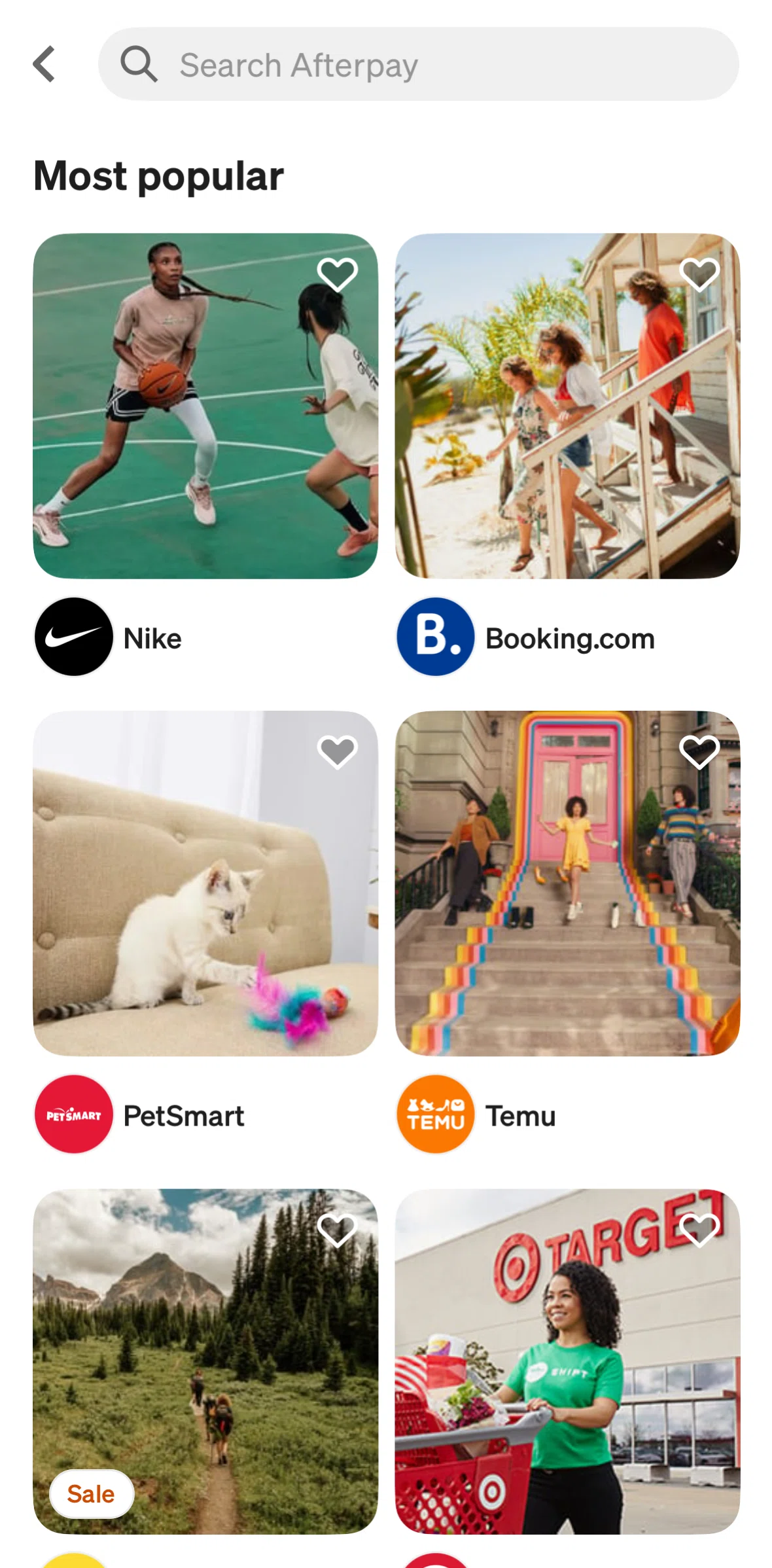 Afterpay Screen screen in the Favoriting a brand flow