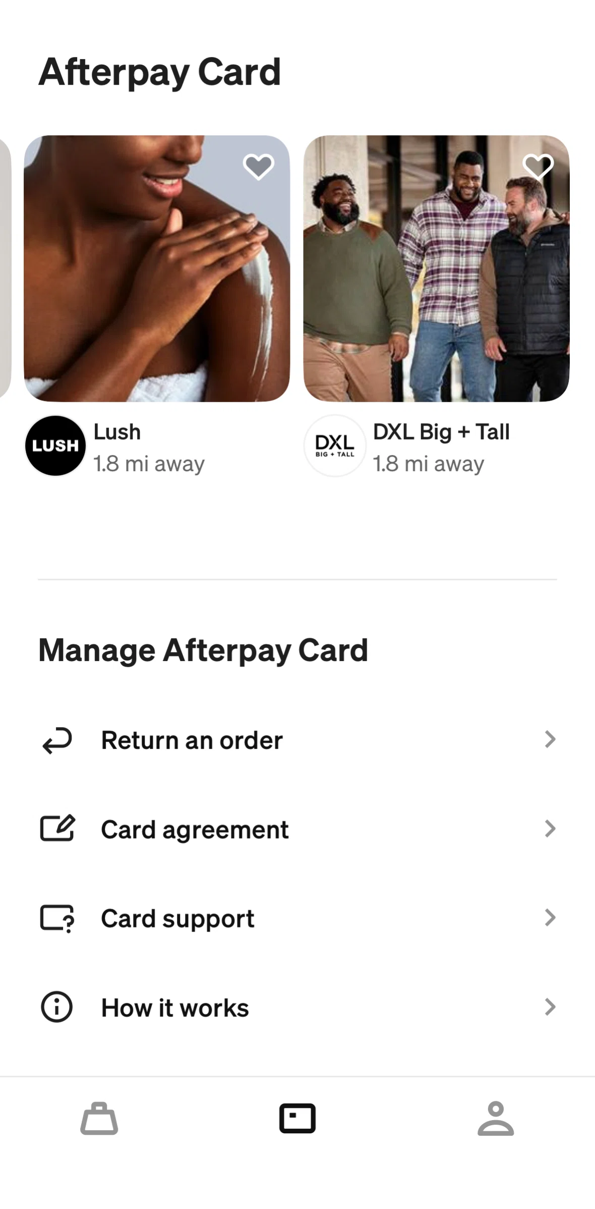 Afterpay Screen screen in the Returning an order (Afterpay card) flow