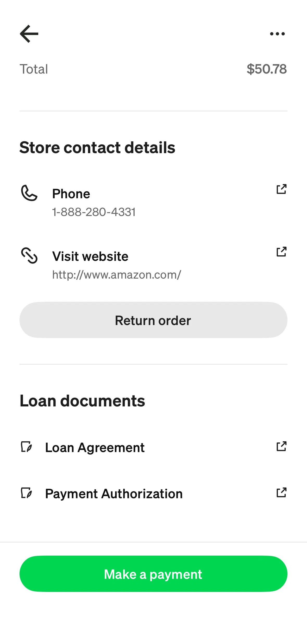 Afterpay Screen screen in the Returning an order flow