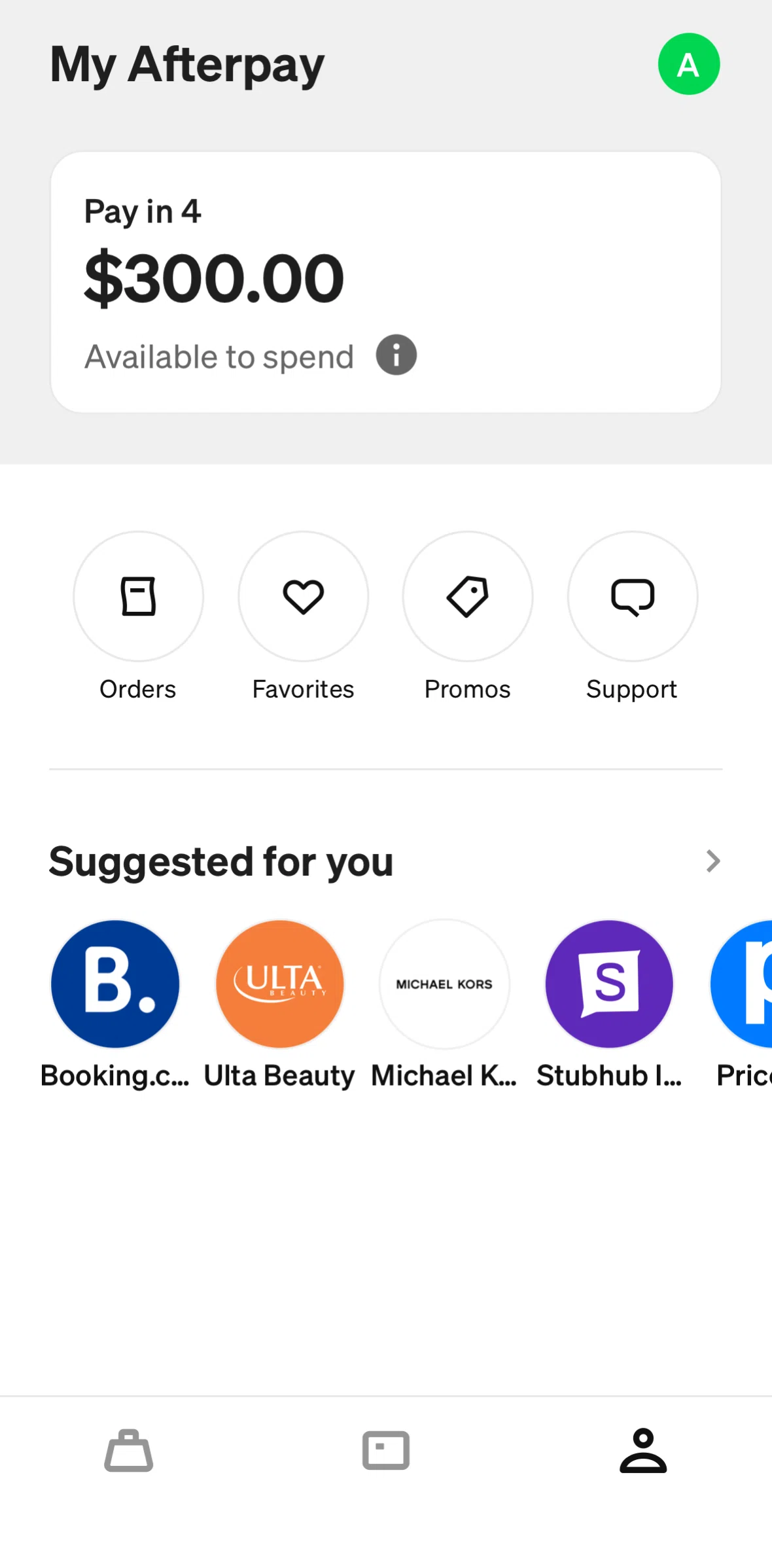 Afterpay Screen screen in the Support flow
