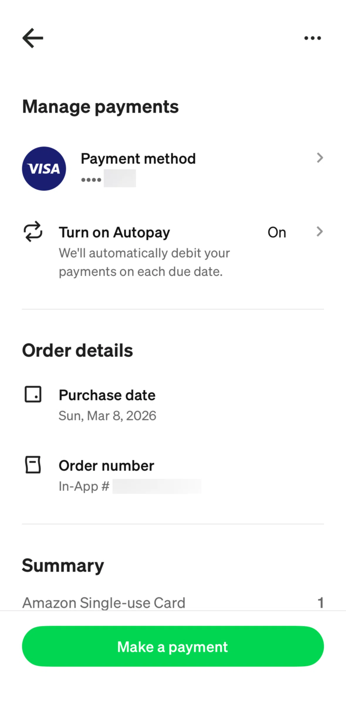 Afterpay Screen screen in the Turning off Autopay flow