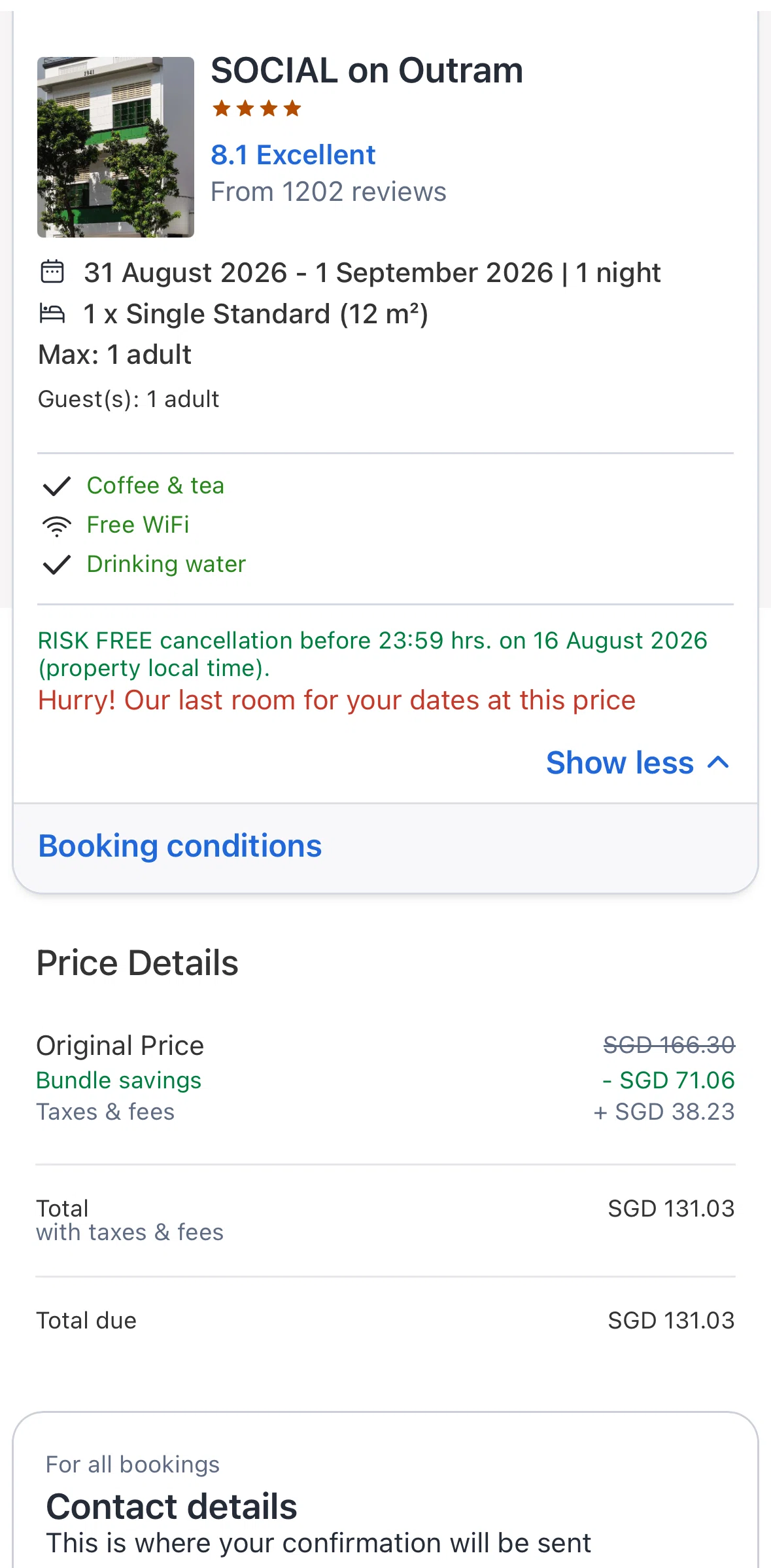 Agoda Screen screen in the Booking conditions (flight & hotel) flow