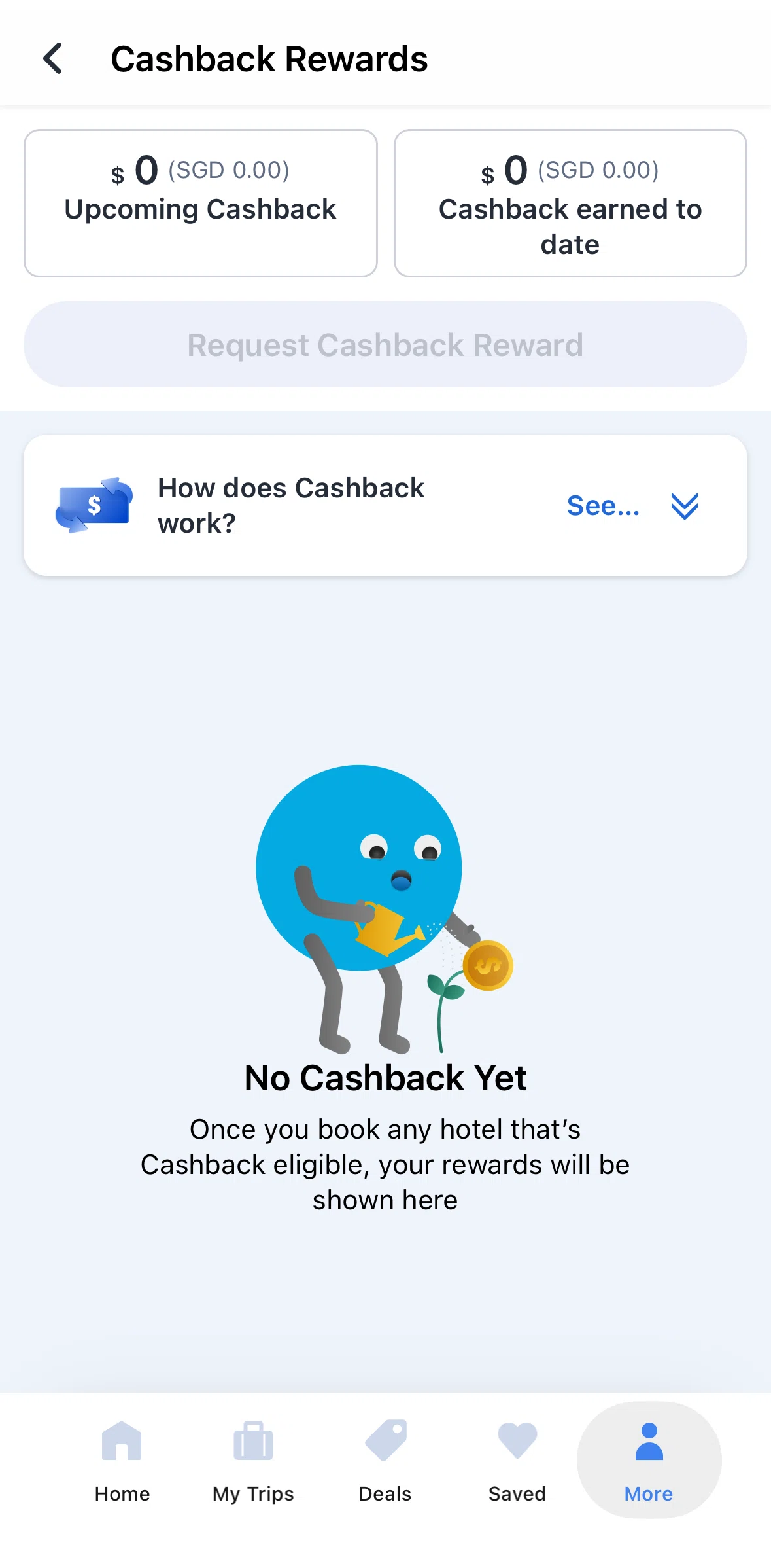 Agoda Screen screen in the Cashback rewards information flow