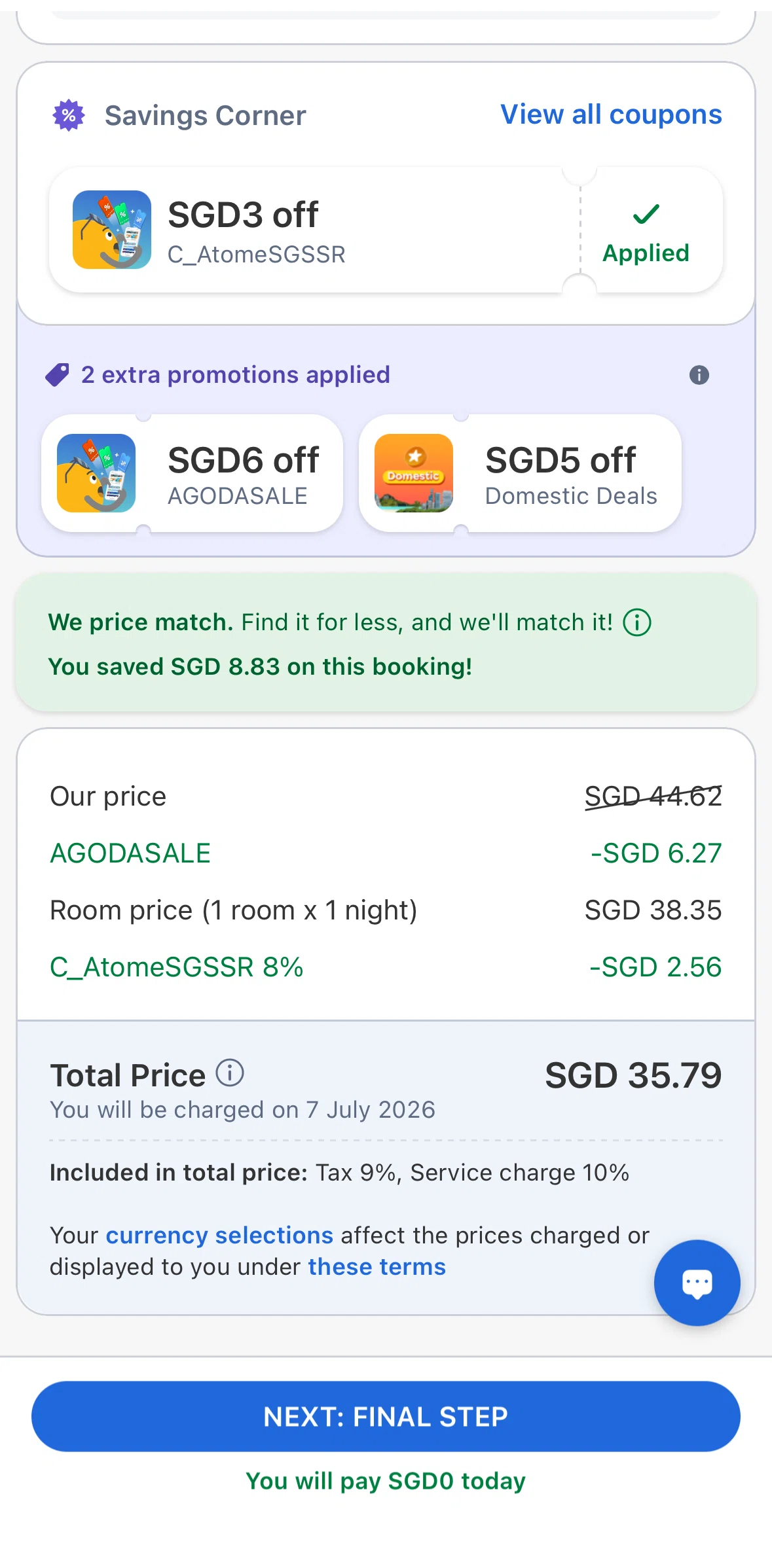 Agoda Screen screen in the Changing a coupon flow