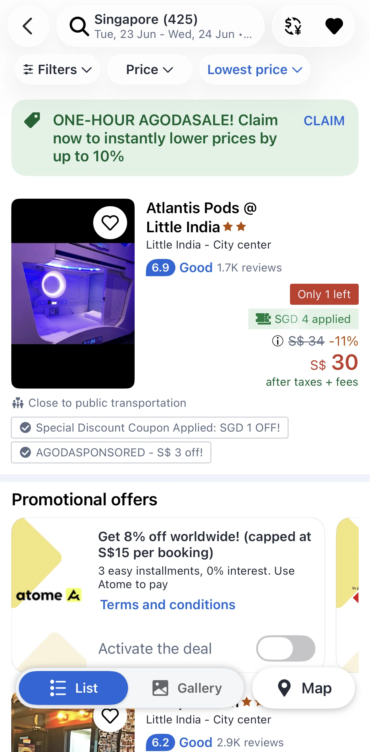 Agoda Screen screen in the Claiming a coupon (one-hour deal) flow
