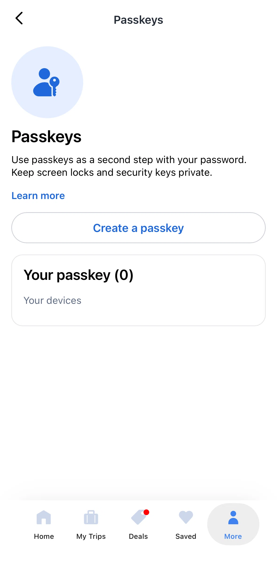 Agoda Screen screen in the Creating a passkey flow