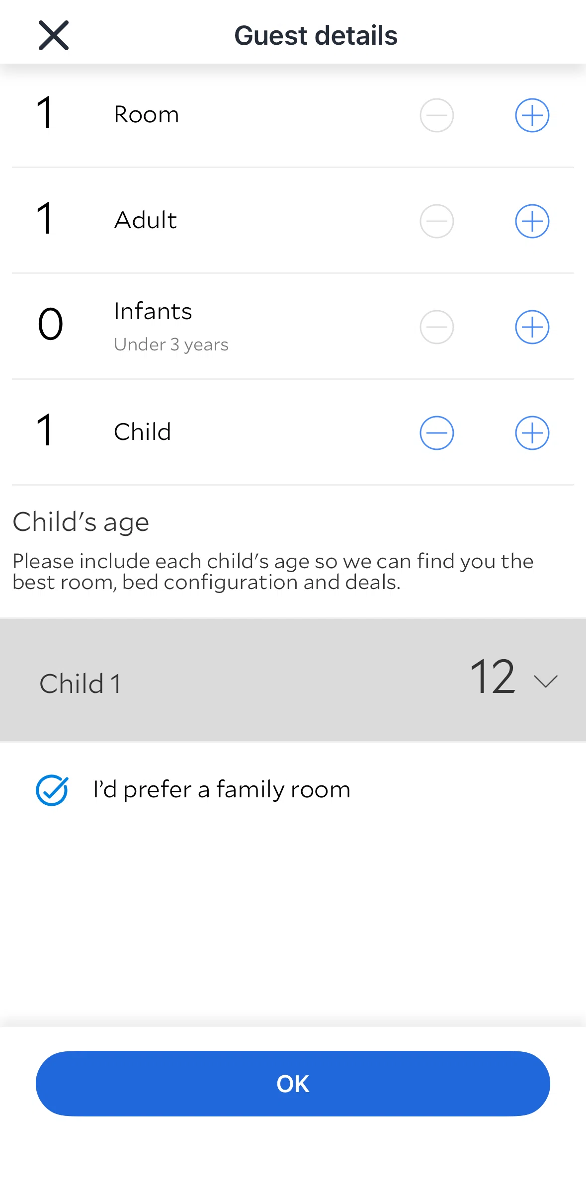 Agoda Screen screen in the Editing a child's age flow